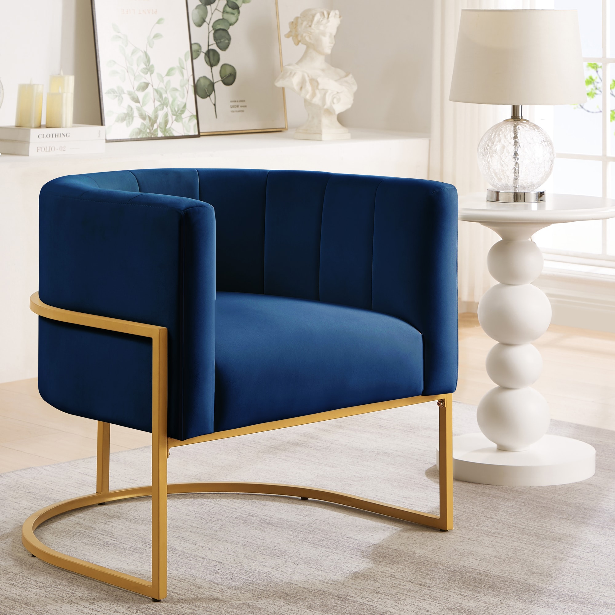 EXTRAUP YHLW2186137439 Modern Navy Velvet Accent Chair