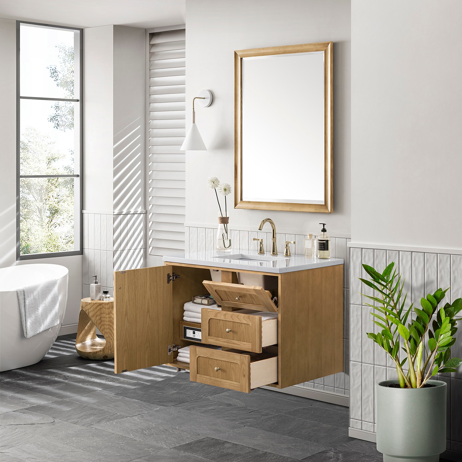 Laurent 36'' Light Natural Oak Single Vanity with Quartz Top