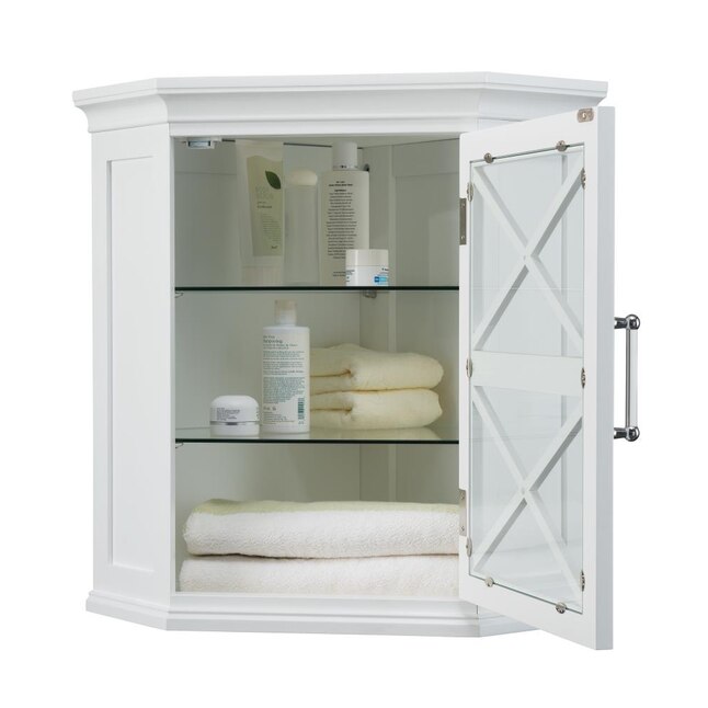 Elegant Home Fashions Blue Ridge 24 75 In W X 5 H 17 4 D White Bathroom Wall Cabinet The Cabinets Department At Com - White Bathroom Wall Cabinet With Glass Doors