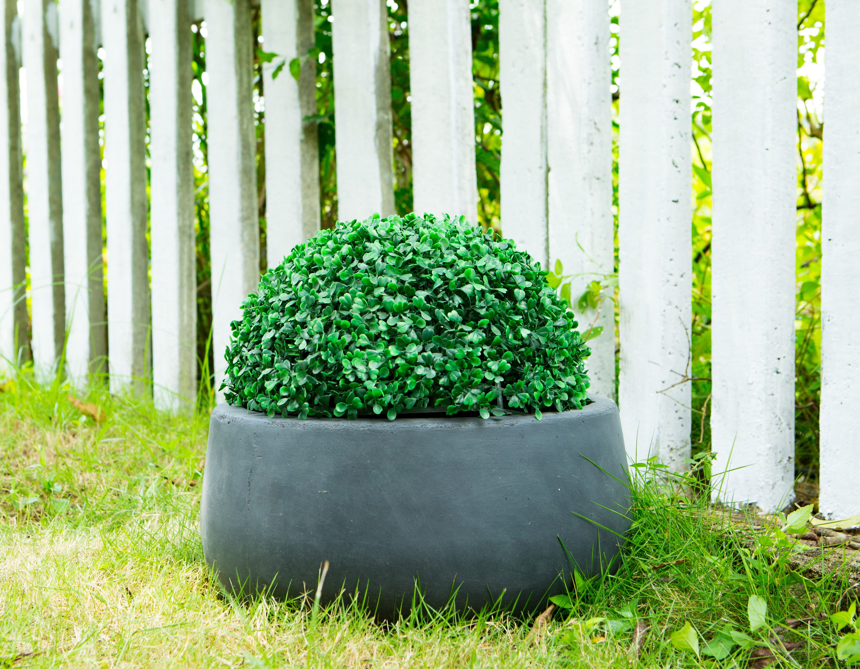 Charcoal Round Concrete Planter with Smooth Finish, 19"