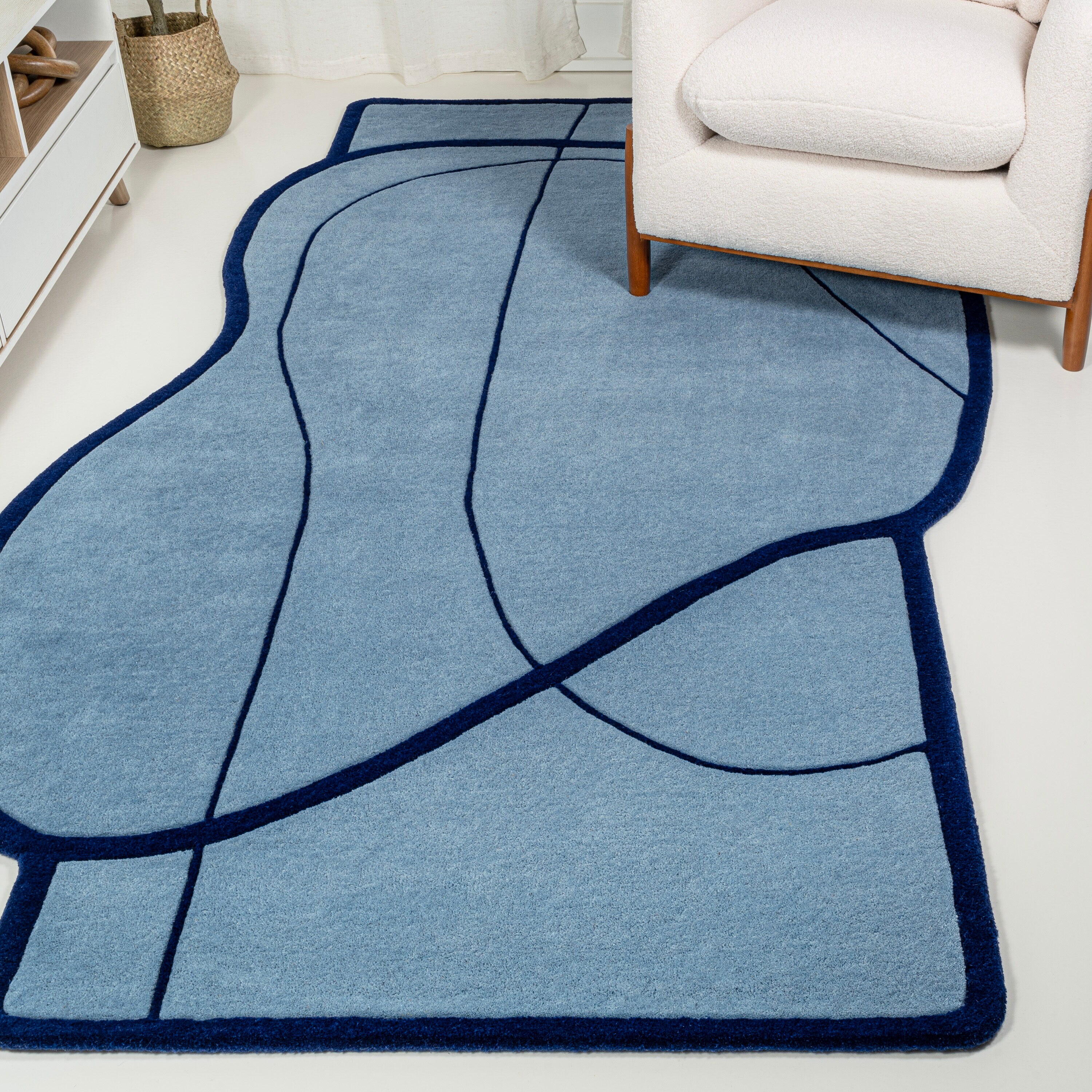 JONATHAN Y 8 X 10 (ft) Wool Light Blue/Navy Irregular Indoor Abstract Mid-century Modern Spot Clean Only Area Rug