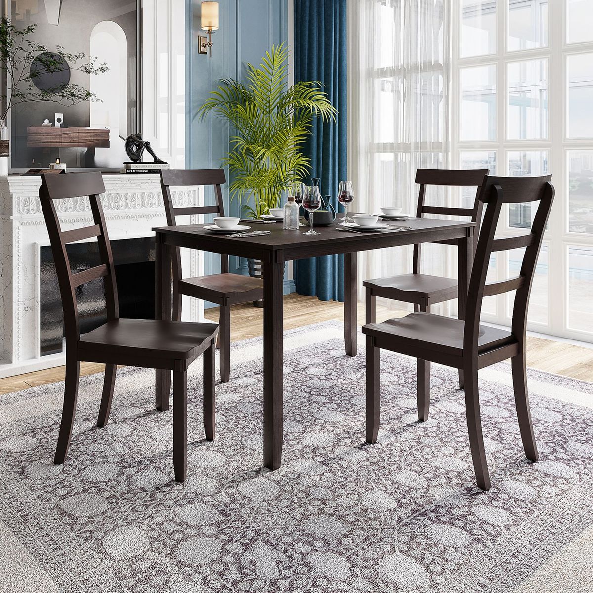 JASMODER ST000015AAP Espresso Contemporary/Modern Dining Room Set with Rectangular Table (Seats 4)