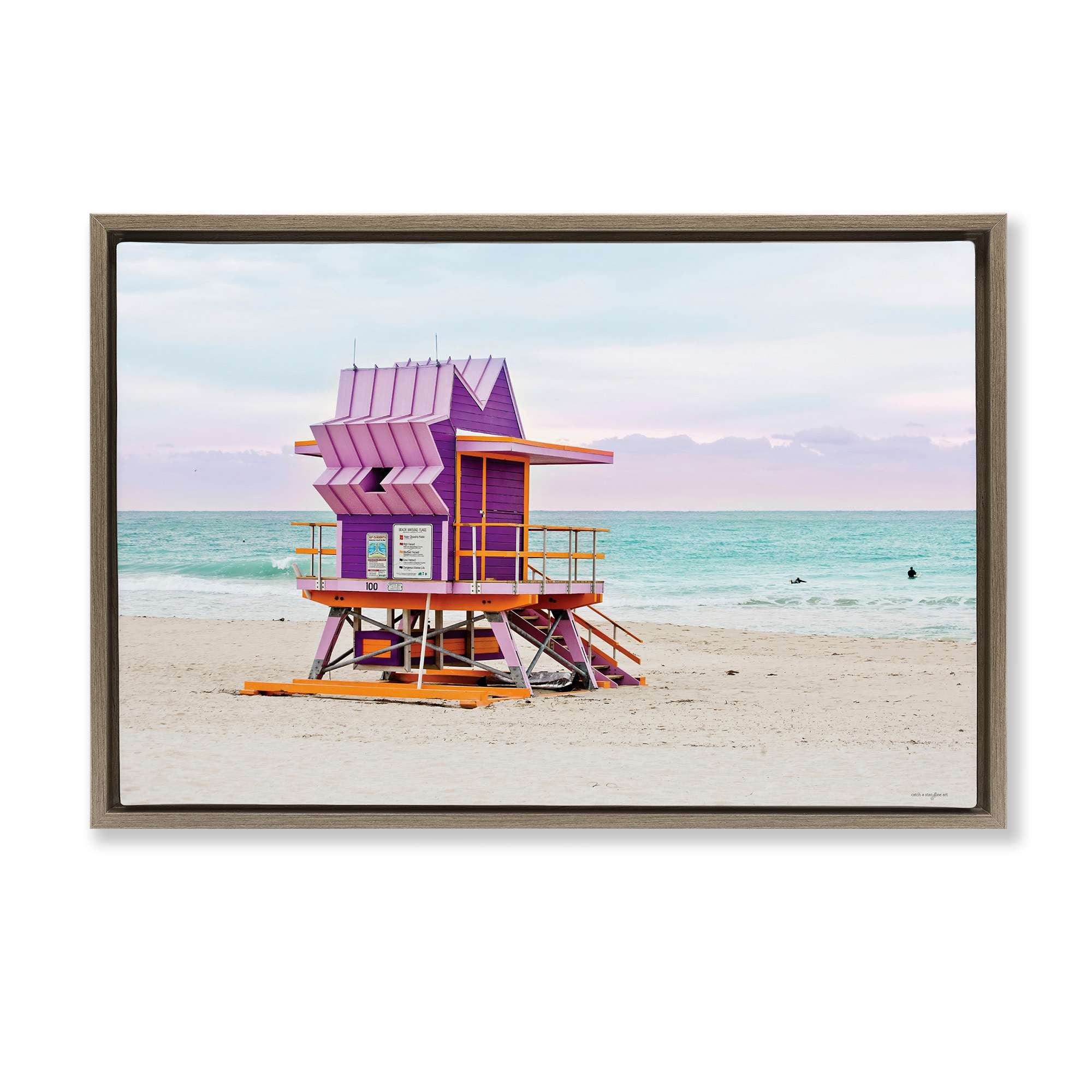 Stupell Industries BT-557-FFE-16X24 Purple Lifeguard Building Floating Frame design by Seven Trees Design