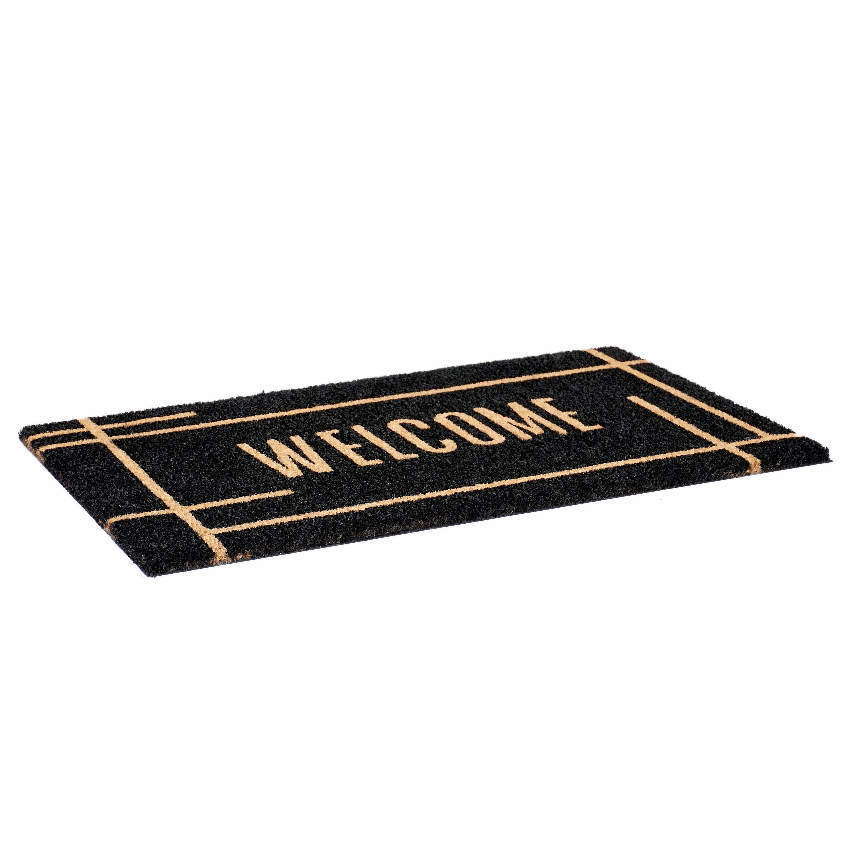 Modern Black Coconut Husk Outdoor Doormat 17" x 29"