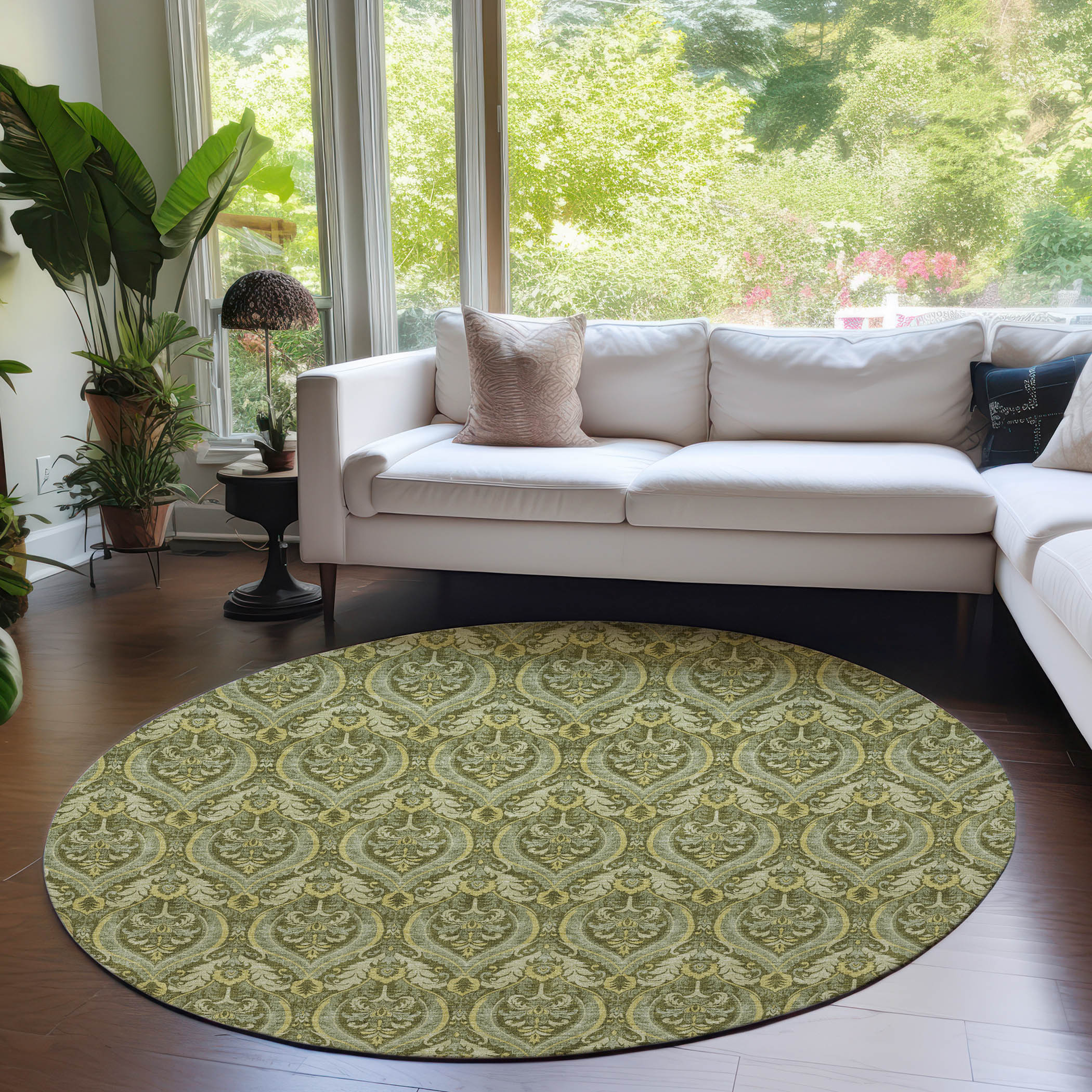 Addison Rugs ACN572GE8RO Chantille ACN572GE 8 x 8 (ft) Polyester Green Round Indoor/Outdoor Ikat Machine washable Area rug
