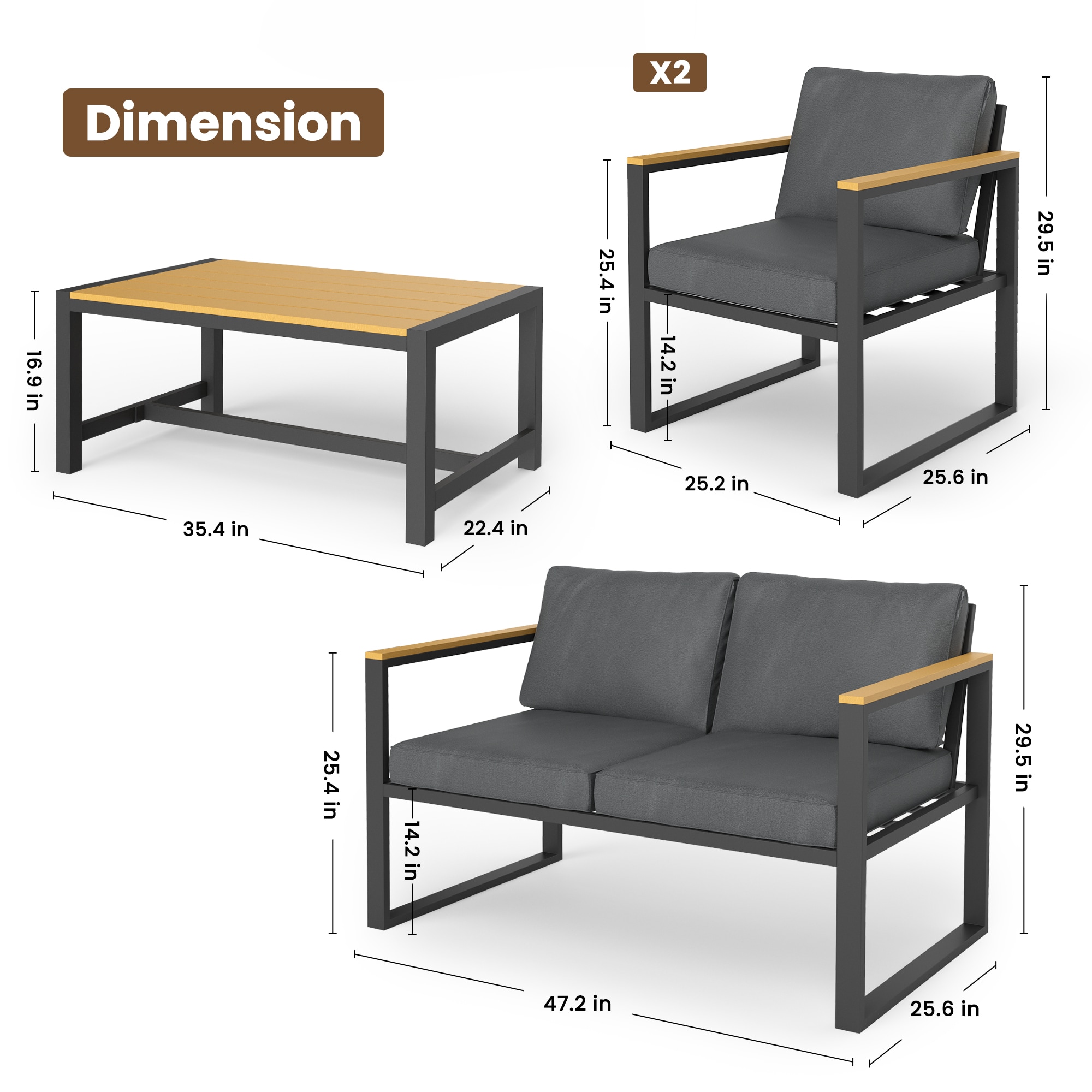PamaPic TB-SF-4JT-T-WL1 Patio-Conversation-Sets - View #7