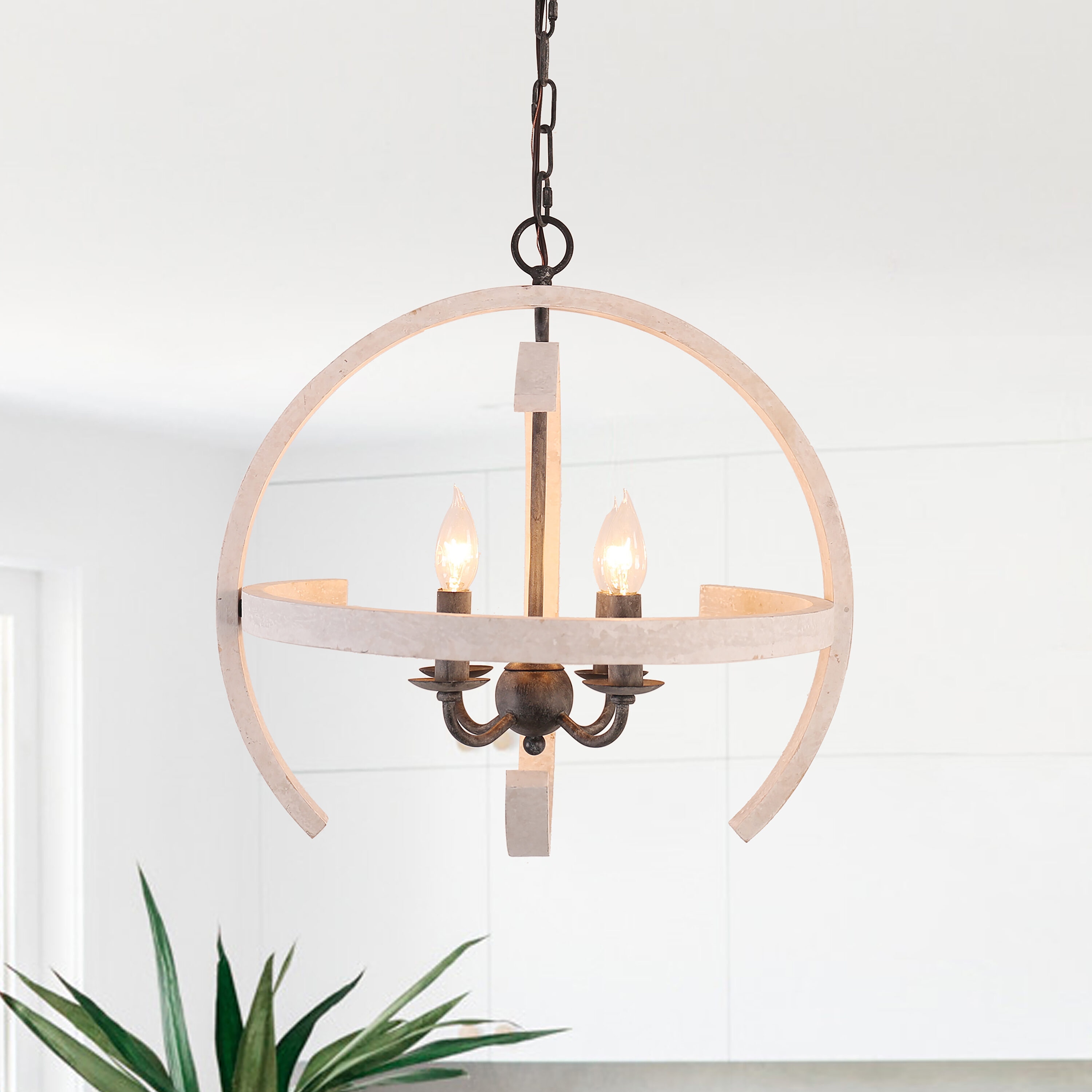 Cusp Barn FC4040-4W FC4040 4 -Light Brushed White Farmhouse Cage Wood For Use in Bedrooms, Dining Rooms, Foyers, Kitchens, Living Rooms Chandelier