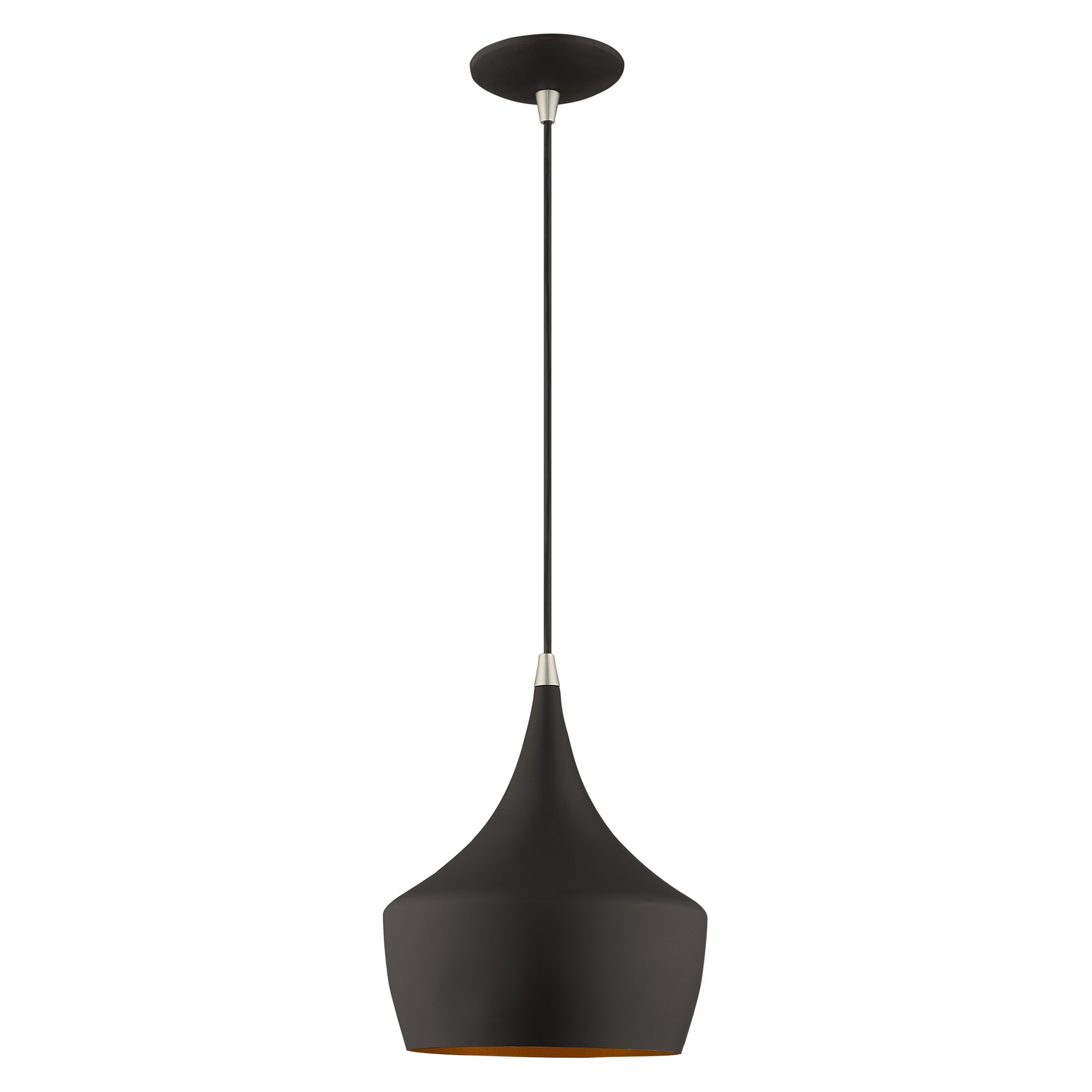 Contemporary Mini Pendant with Black Metal Shade and Gold Finish Inside