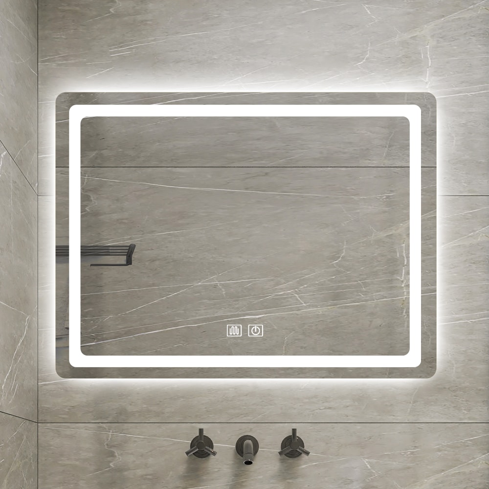 AAZJ SGP203670 Bathroom Mirrors 40-in x 30-in Beveled Frameless Rectangle Dimmable LED Lighted Fog Free Bathroom Vanity Mirror ( Transparent )