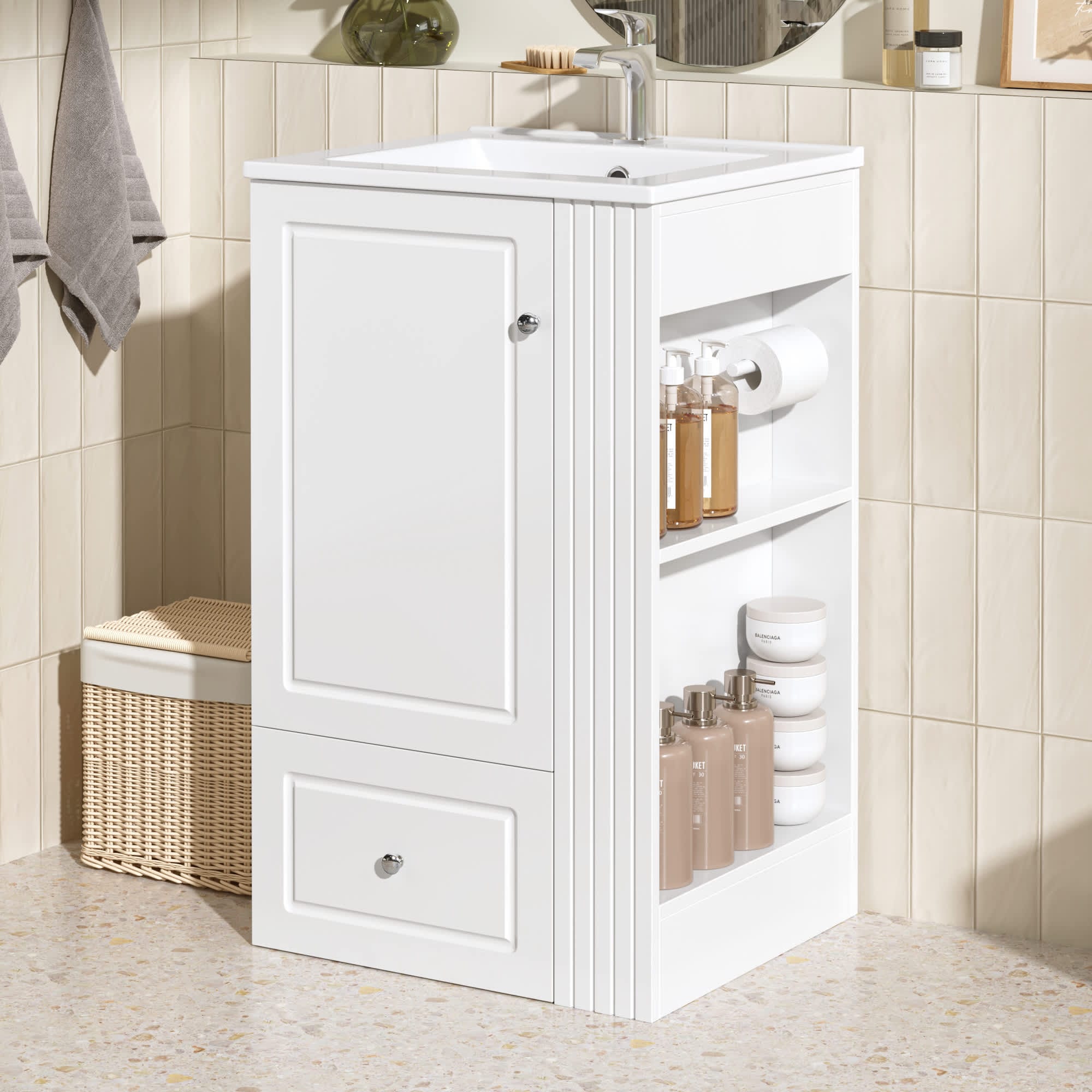 Roomfitters -  20 Inch Bathroom Vanity with Sink Soft Close Drawer Side Open Shelves and Pinewood...