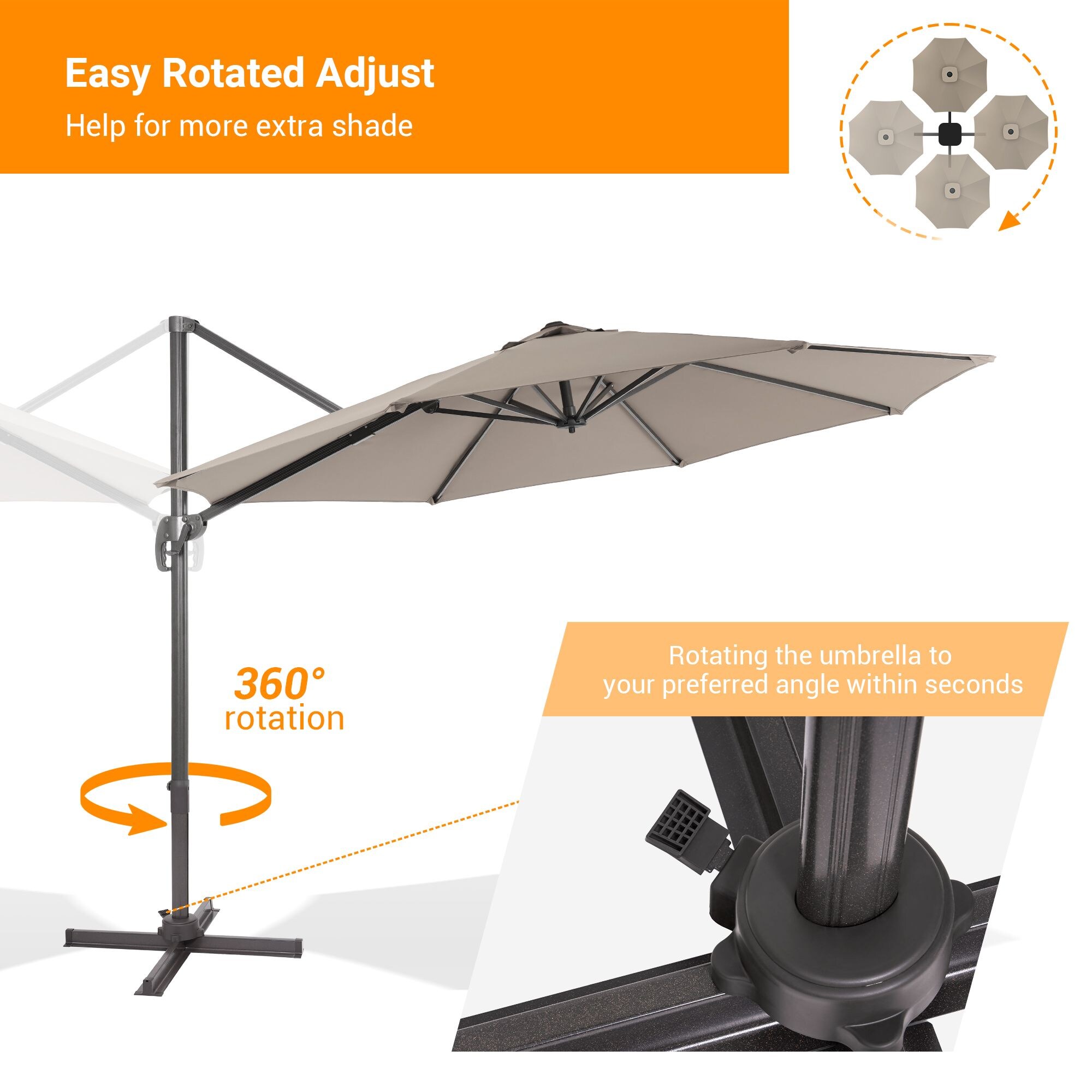 Sonkuki 10-ft Aluminum Gray No-tilt Cantilever Patio Umbrella SD-MN12G ...