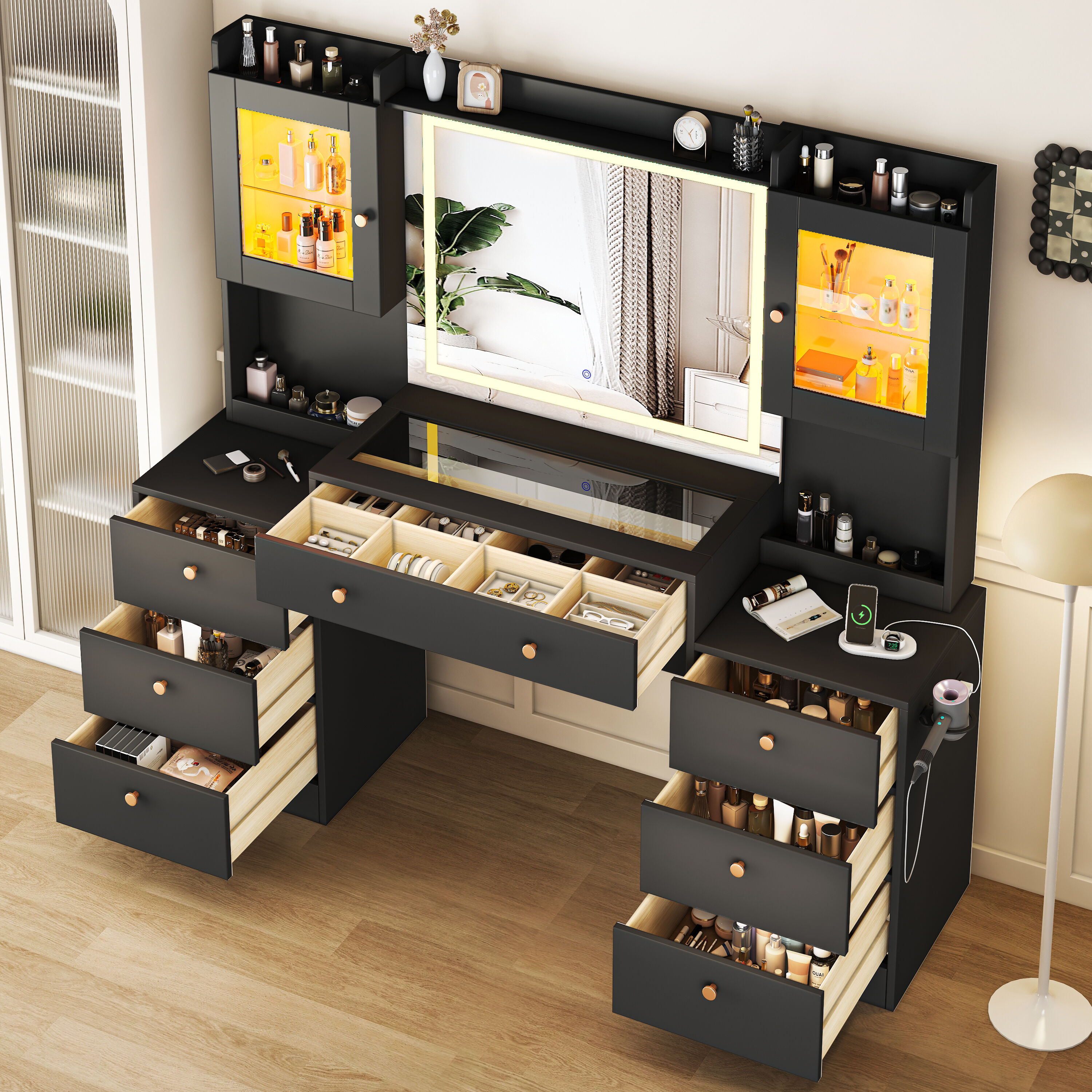 Bvldfamly WZJJ053NT 63-in Black Makeup Vanity