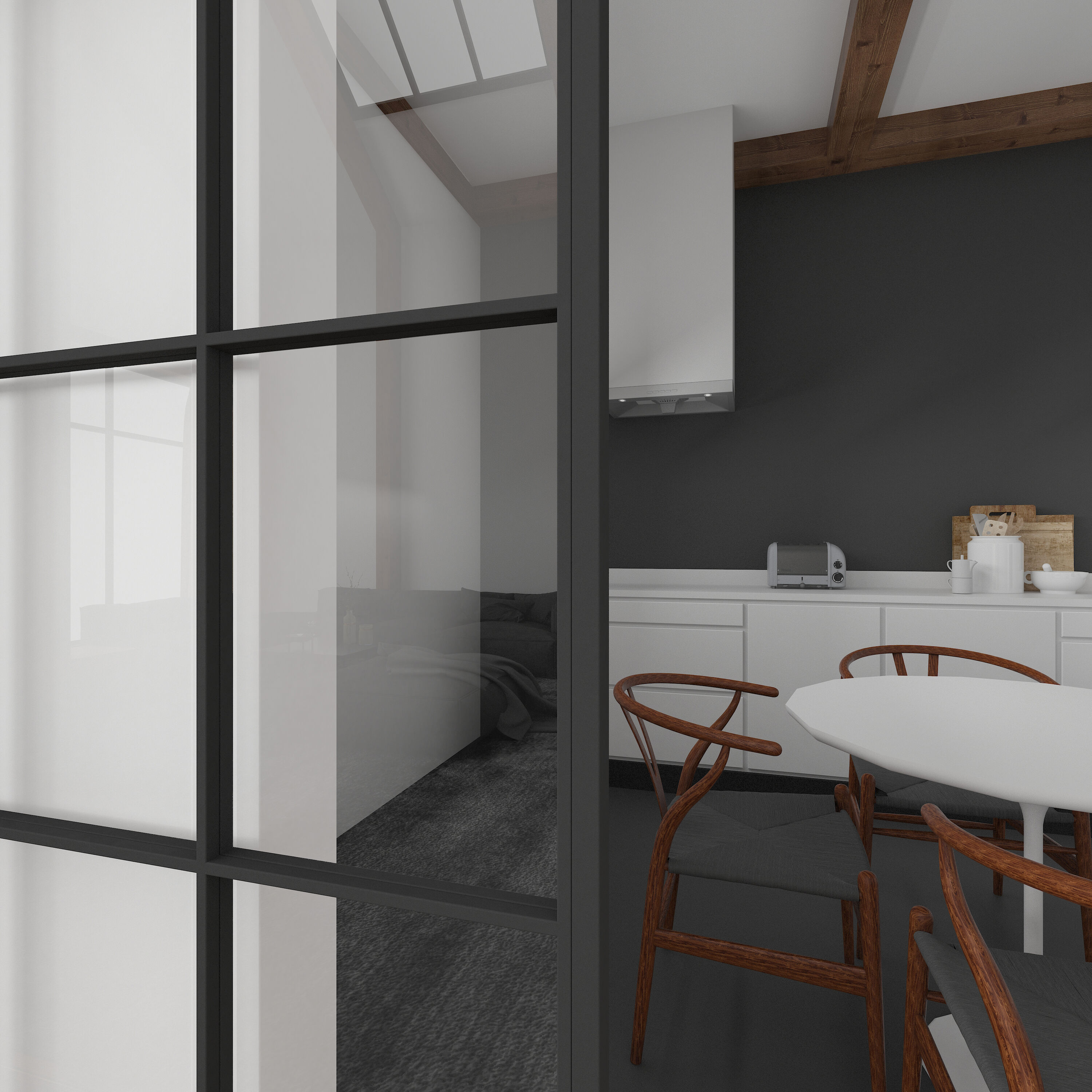 Queen's 37'' x 84'' Matte Black Clear Glass Sliding Barn Door