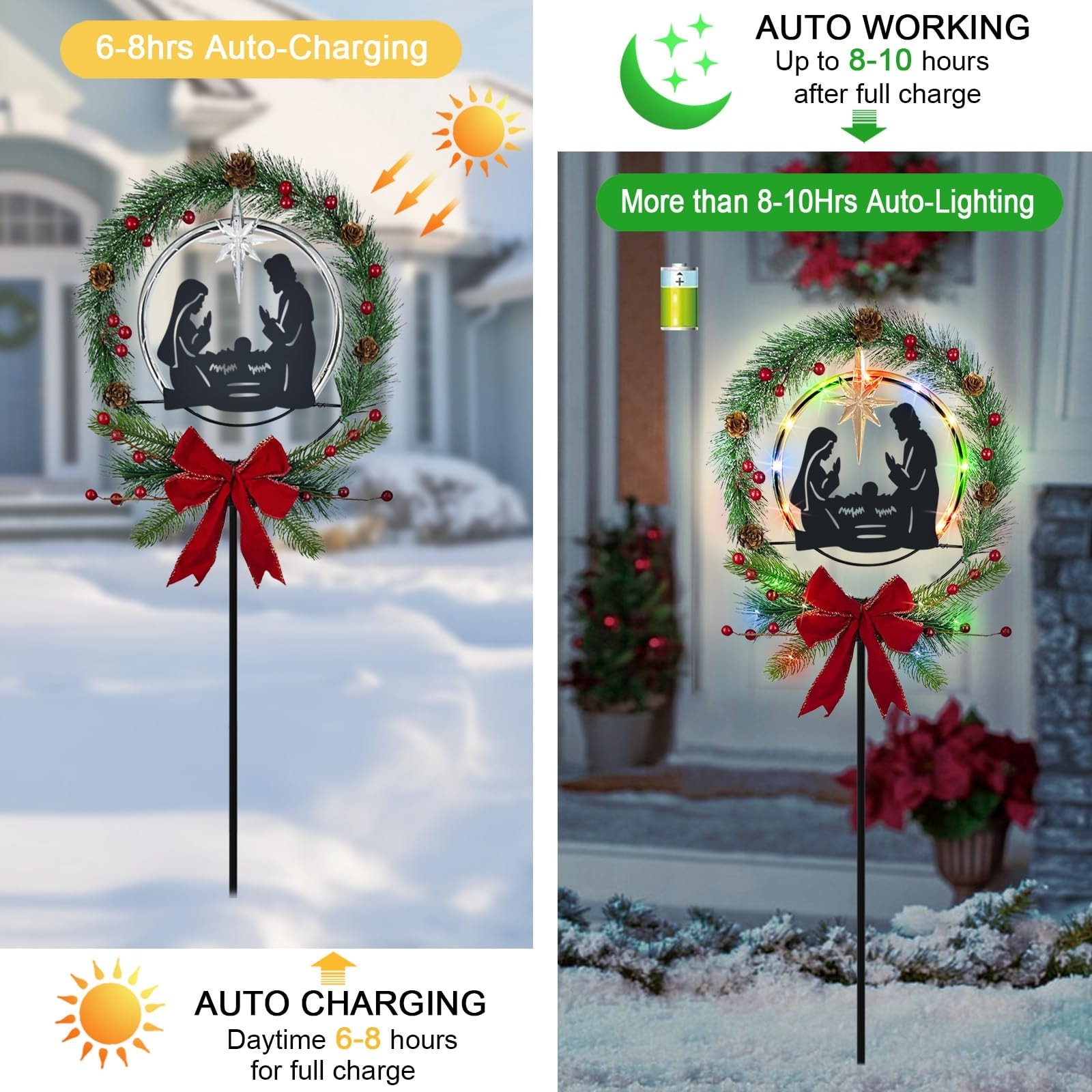 AOIZGMY Solar Christmas Nativity Scene Outdoor Multi Colorful Lights ...