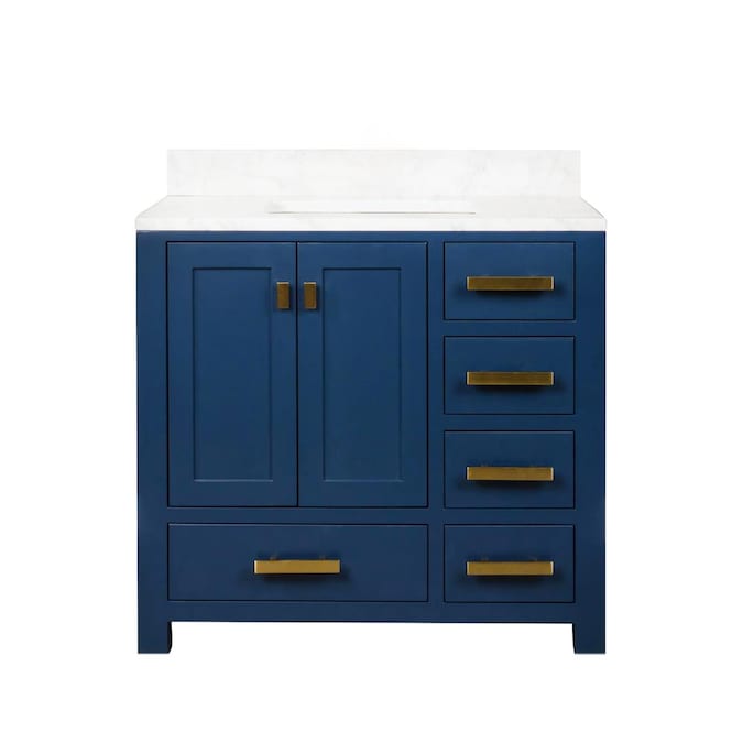 Water Creation Madison 36 In Monarch, 36 Single Sink Bathroom Vanity Blue With Carrara Marble Top