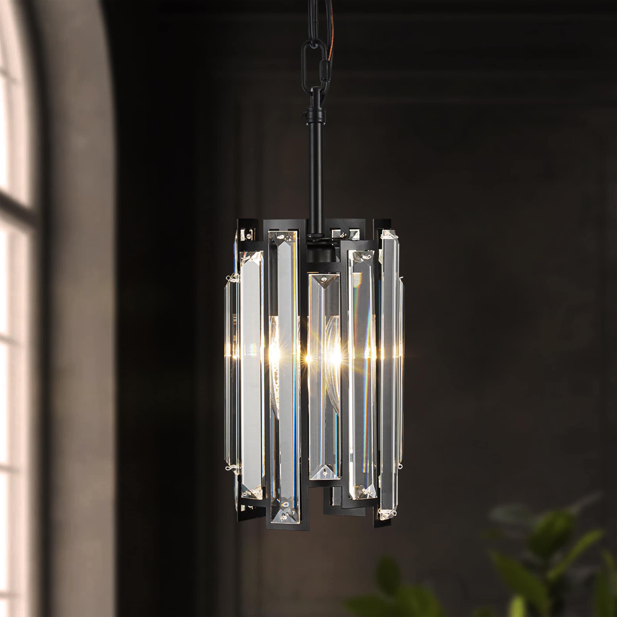 Rennnsan PL810161328 Charlene Matte Black Modern/contemporary Clear glass Cylinder Mini Hanging Pendant light