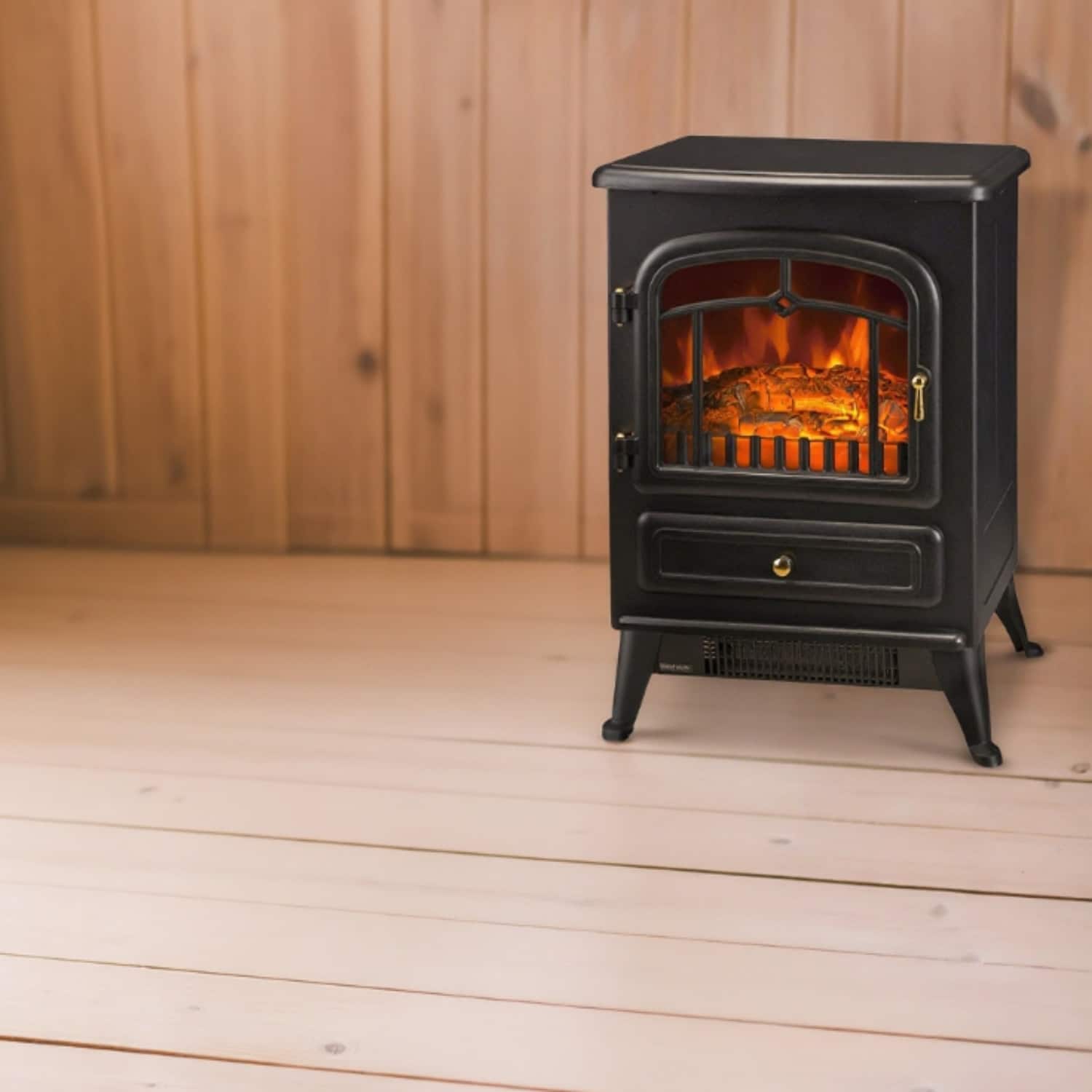 REIBII Electric Fireplace Heater Small Freestanding Electric Fireplace in Black​​