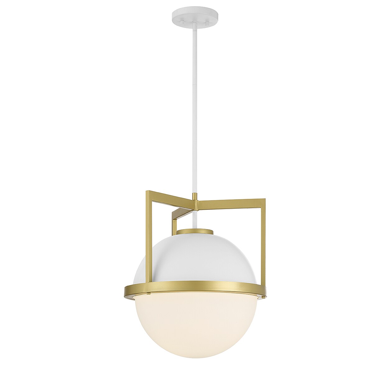 White Opal Glass and Warm Brass Globe Pendant Light