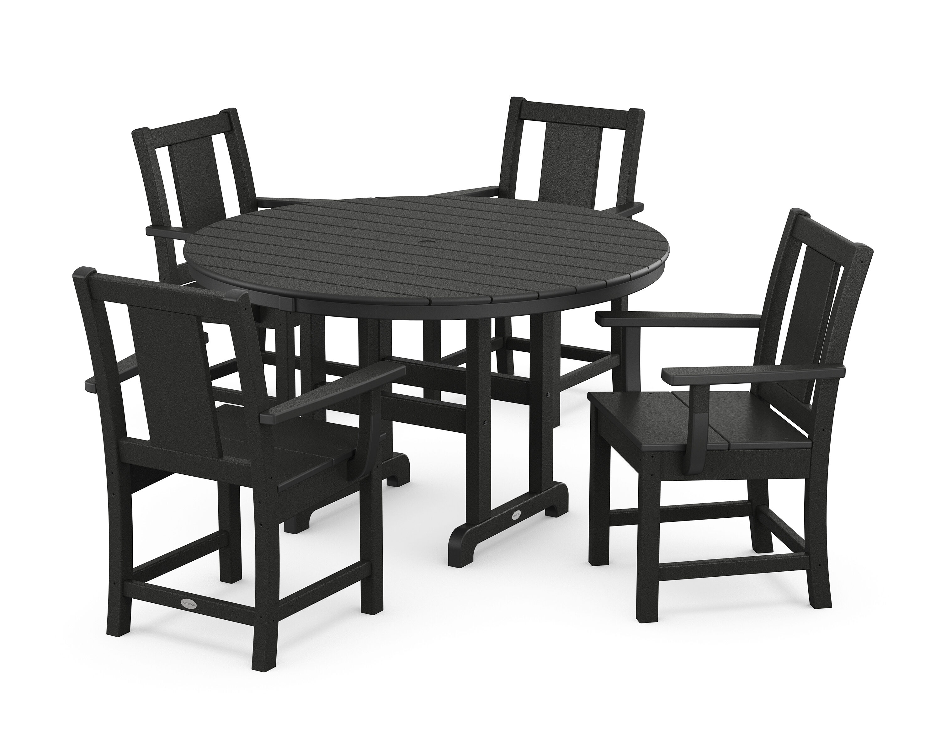 POLYWOOD PWS2115-1-BL Prairie 5 -Piece Black Patio Dining Set Plastic Round Table with 4 Stationary Chairs