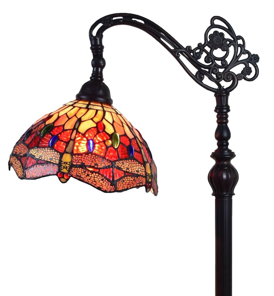 Amora Lighting Tiffany Stained Glass Dragonfly Reading Floor Lamp 62-in ...