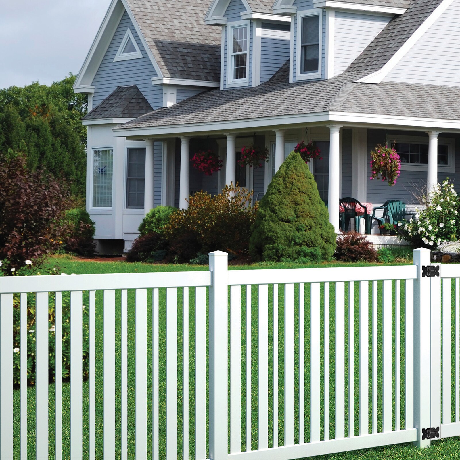 Outdoor Essentials Evanston 4-ft H x 6-ft W White Vinyl Flat-top Fence ...