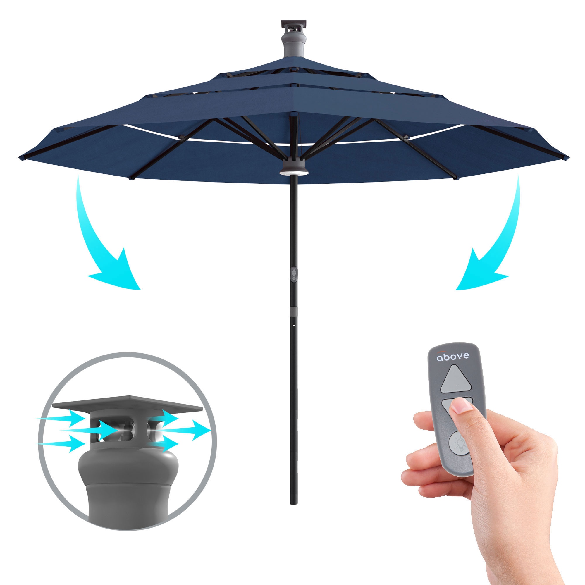 Above AB-H11-N 11-ft Aluminum Blue Market Patio Umbrella with Lights