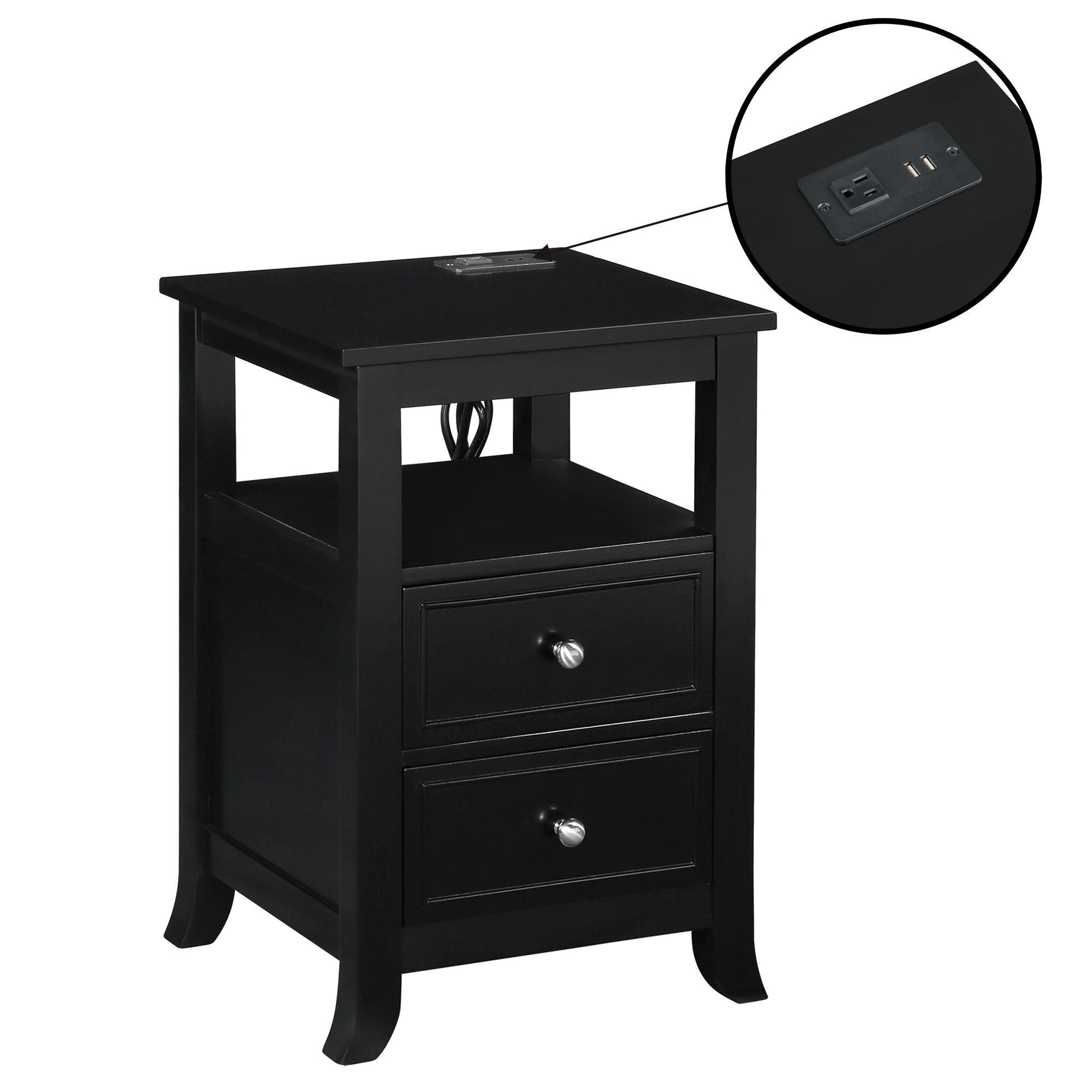 Convenience Concepts R6-447 15.75-in W x 24-in H Black Composite Square Modern End Table with Storage Assembly Required