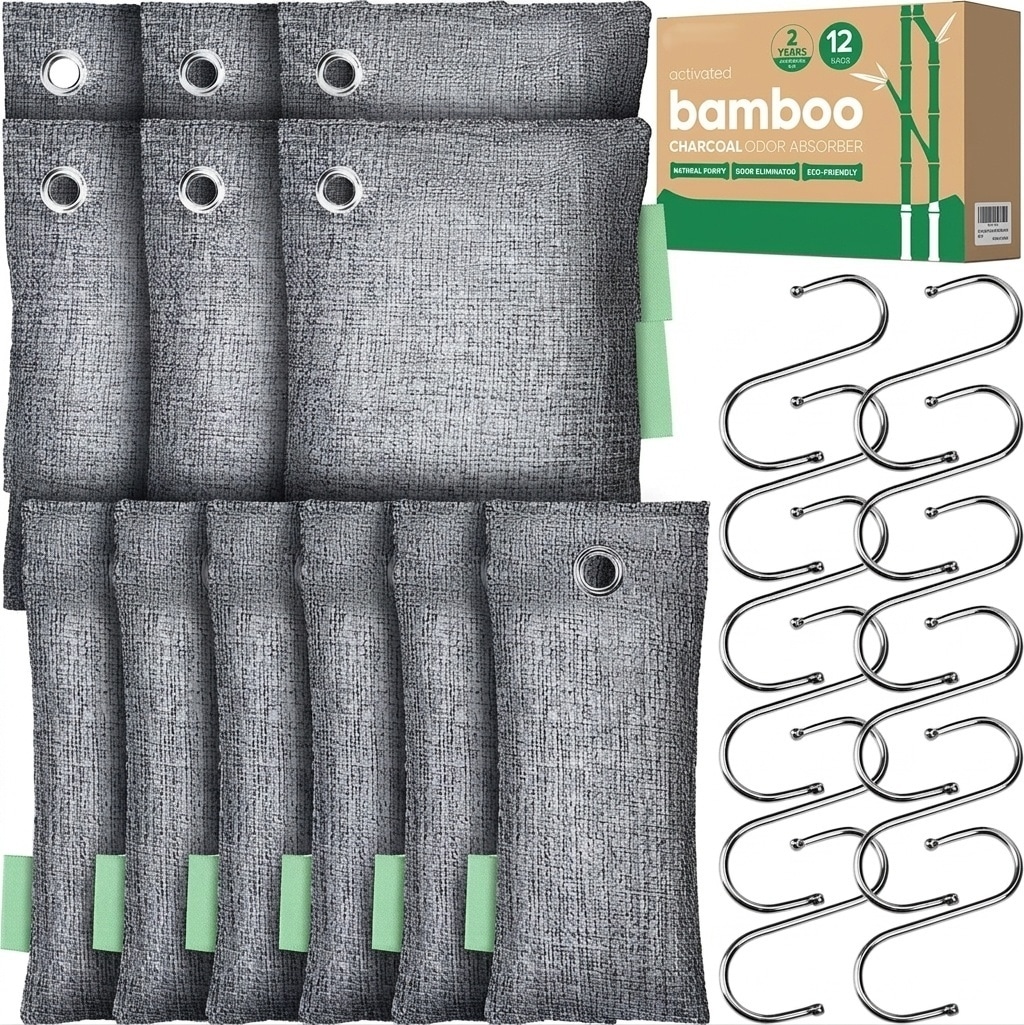ITOPFOX  Activated Charcoal Odor Absorber Unscented Bamboo Charcoal Air Purifying Bags for Home Car Closet Pet Smoke Room Deodorizer 12 pack