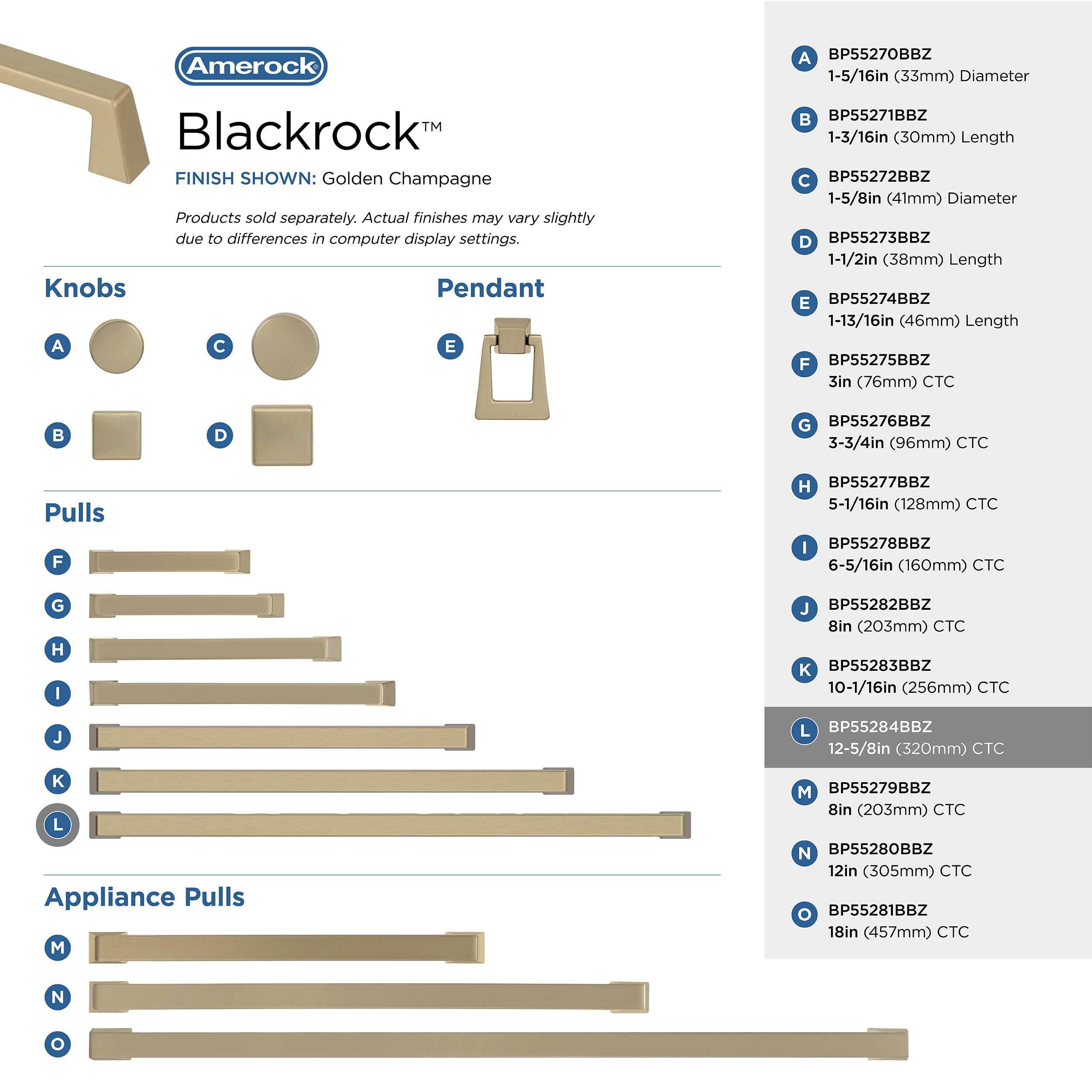 Amerock Blackrock 12-5/8-in (320mm) Center to Center Golden Champagne ...