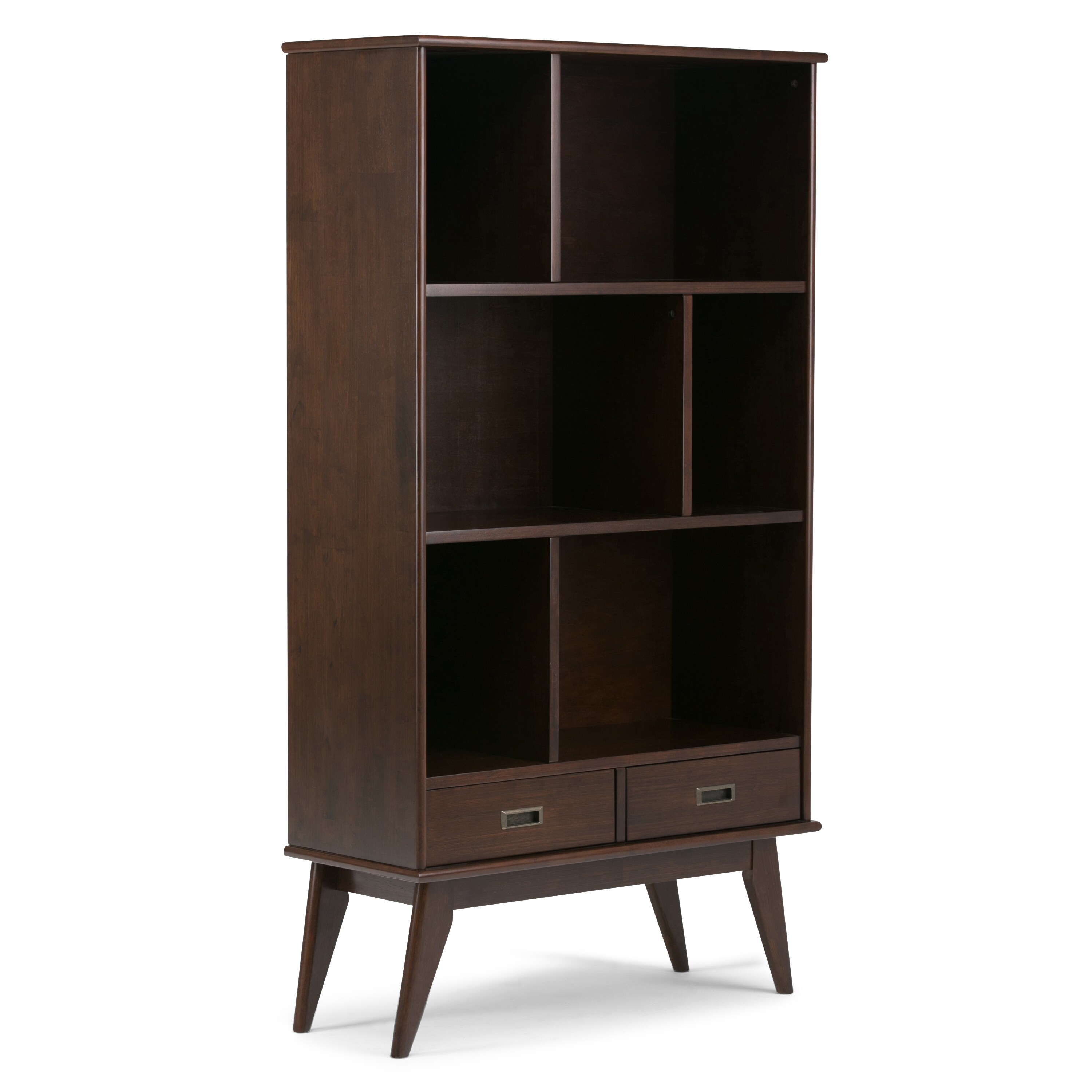 Simpli Home Amherst 5-Shelf Solid Wood Bookcase in Russet Brown