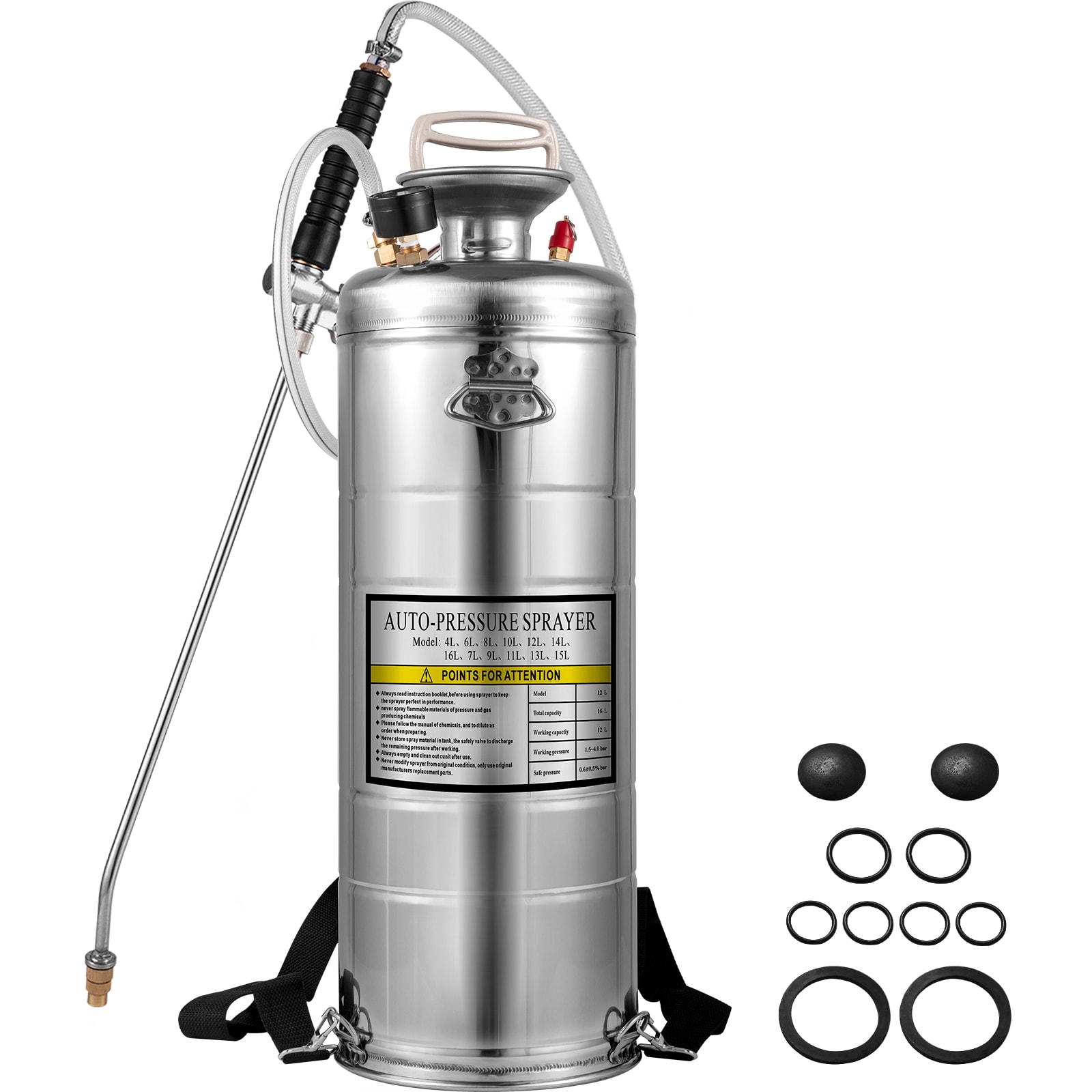 VEVOR SCPWQBXG12L000125V0 3.5Gal Stainless Steel Sprayer l Set with 20in Wandand Handleand 3FT Reinforced Hose  Hand Pump Sprayer with Pressure GaugeandSafety Valve  Adjustable Nozzle Suitable for Gardeningand Sanitizing
