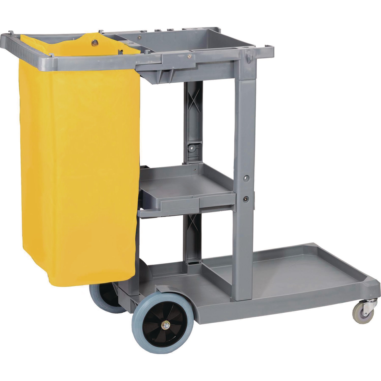 Boardwalk Janitor's Cart Plastic 4 Shelves 1 Bin 19 in x 45 in x 39 in Gray
