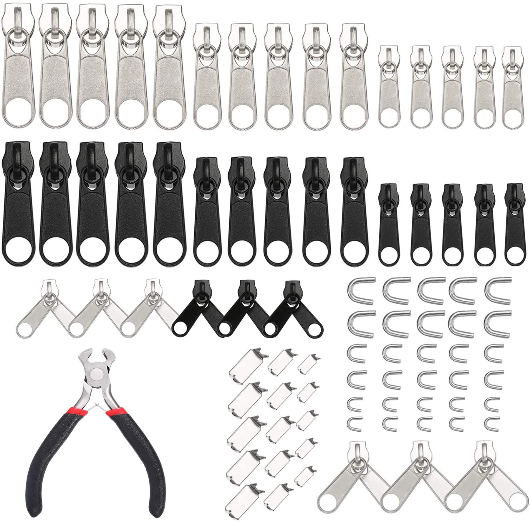 KHKFY  85 pcs Zipper Repair Kit with Install Plier Tool for Jackets Coats Bags Backpacks Tents Includes Sliders and Stoppers for Nylon and