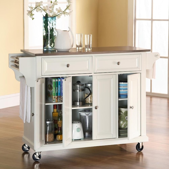 Crosley Furniture White Composite Base with Stainless Steel Metal Top Kitchen Island (18-in x 52-in x 36-in) Crosley Furniture White Composite Base with Stainless Steel Metal Top Kitchen Island (18-in x 52-in x 36-in)