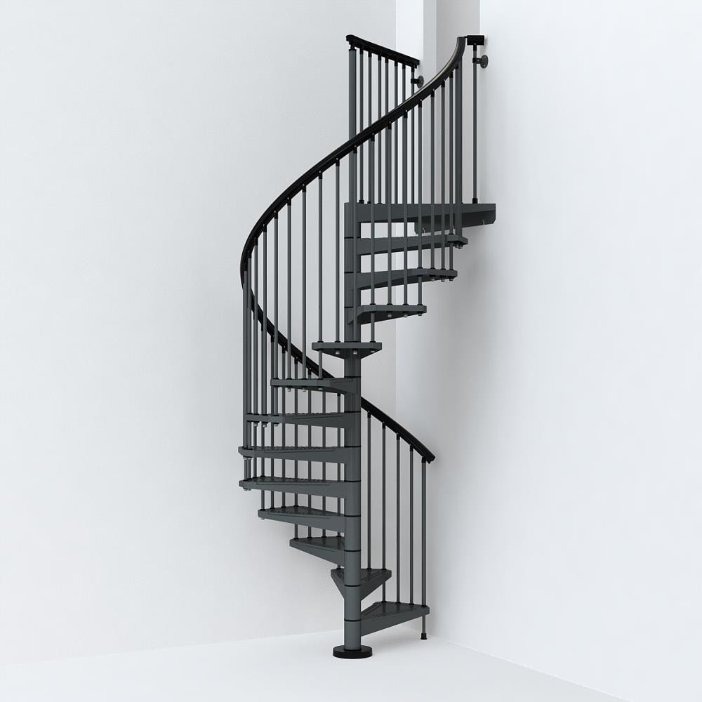 Arke SKY030 55-in x 10-ft 1 Platform Rails Iron Grey Spiral Staircase ...