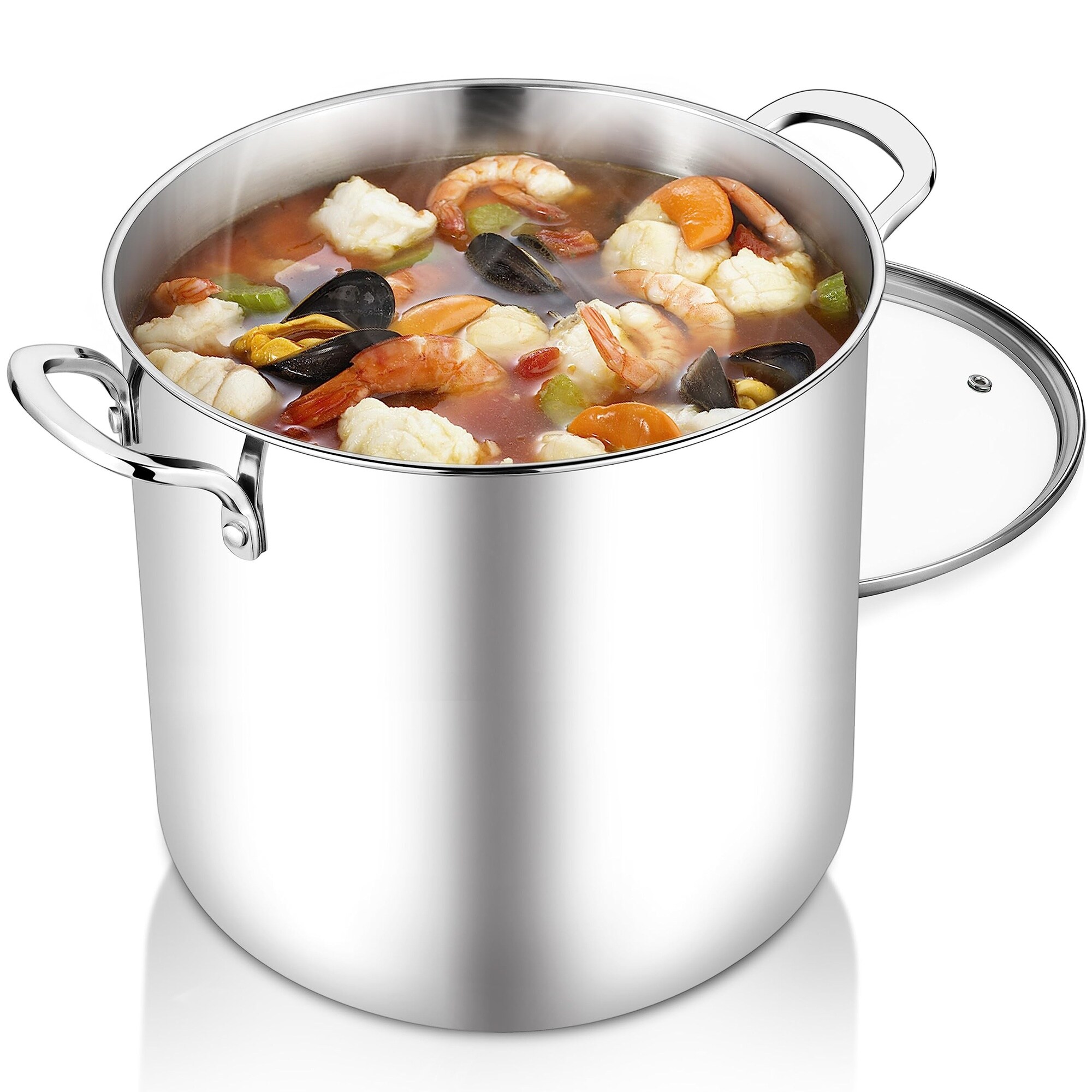 DHMHD  12 Quart Stock Pot Large Stainless Steel Cooking Soup Pot with Glass Lid for Induction Gas Ceramic Stovetops Heavy Duty and Dishwasher Safe