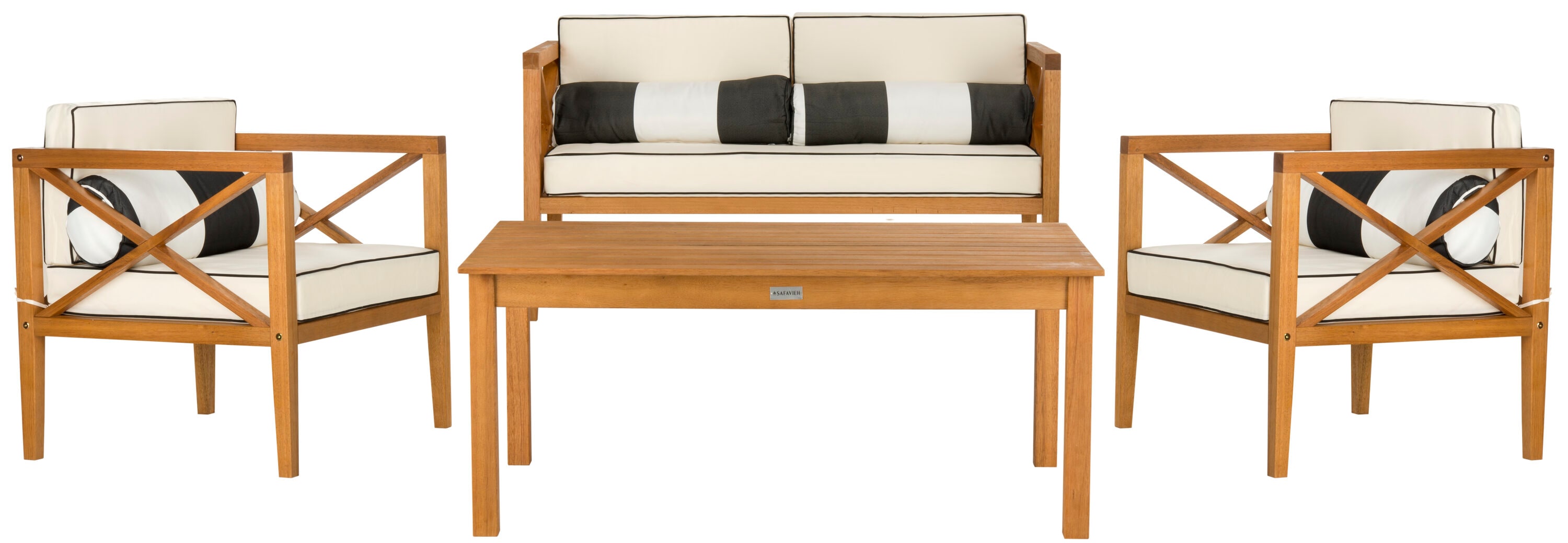 Nunzio Natural Teak Wood 4-Piece Outdoor Set with White Cushions