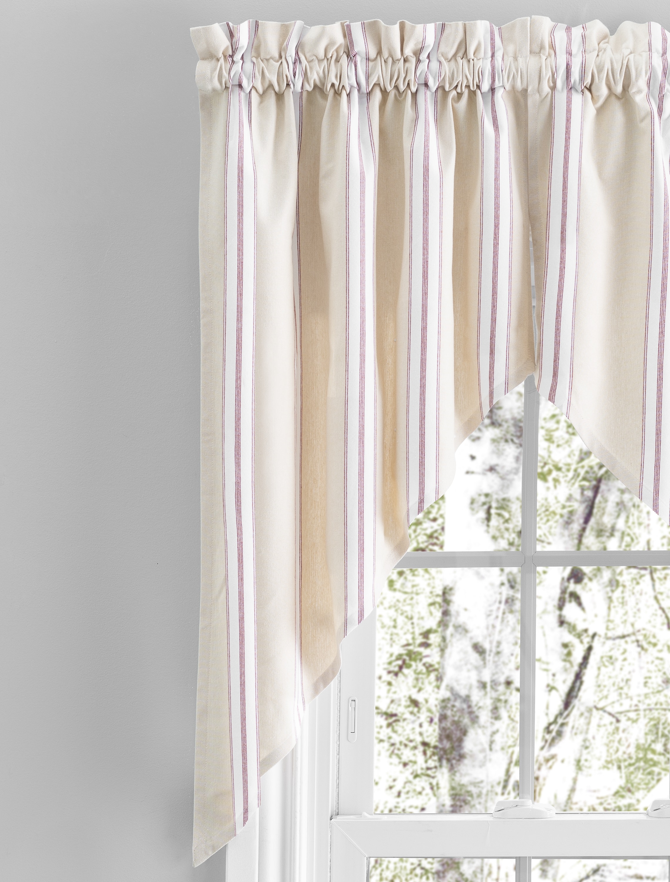 Ricardo Trading 04428-08-036-06 36-in Red Striped Light filtering Rod pocket Curtain panel pair