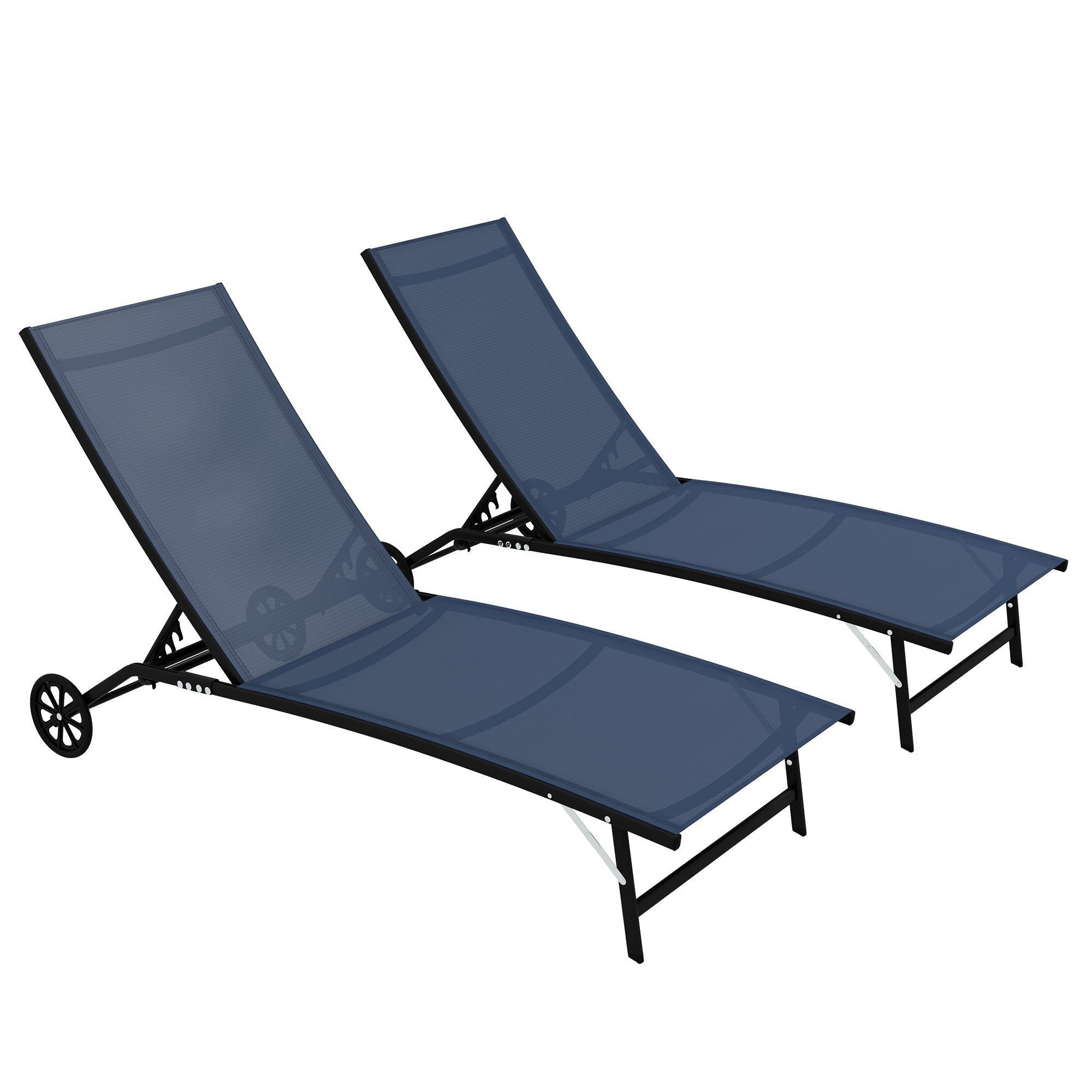 Clihome CL-BY419S025 Patio Chair Set of 2 Metal Aluminum Frame Swivel glider Chaise Lounge Chair with Navy Textilene Sling Seat