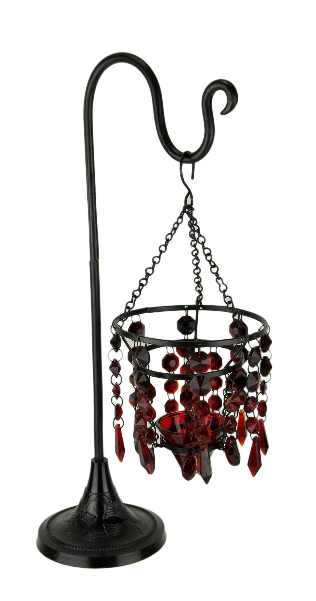 India House IHB-19557 Glass Beaded Chandelier Votive Candle Holder On Stand Table Centerpiece - Red