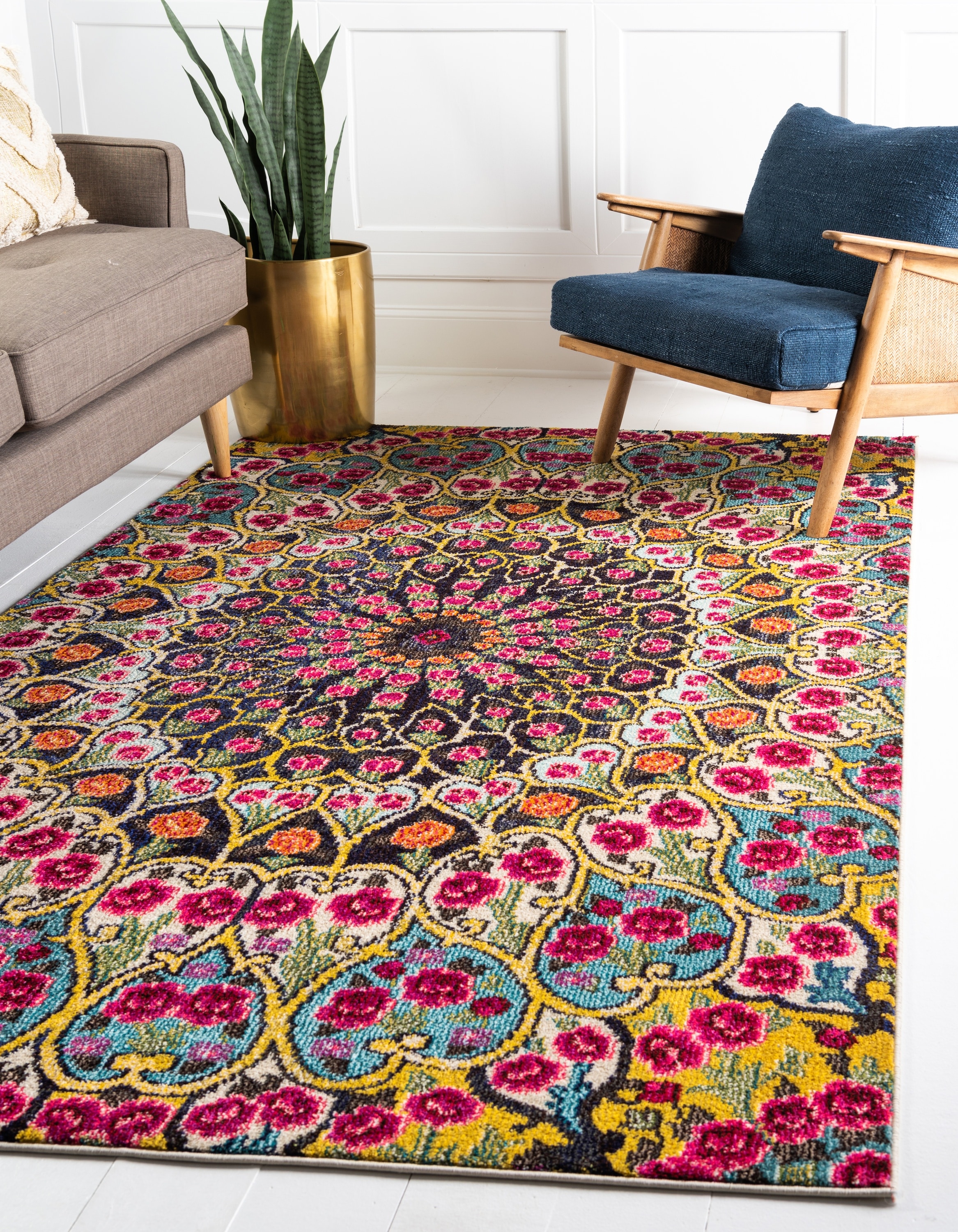 Vibrant Blue and Multicolor Synthetic Reversible Area Rug