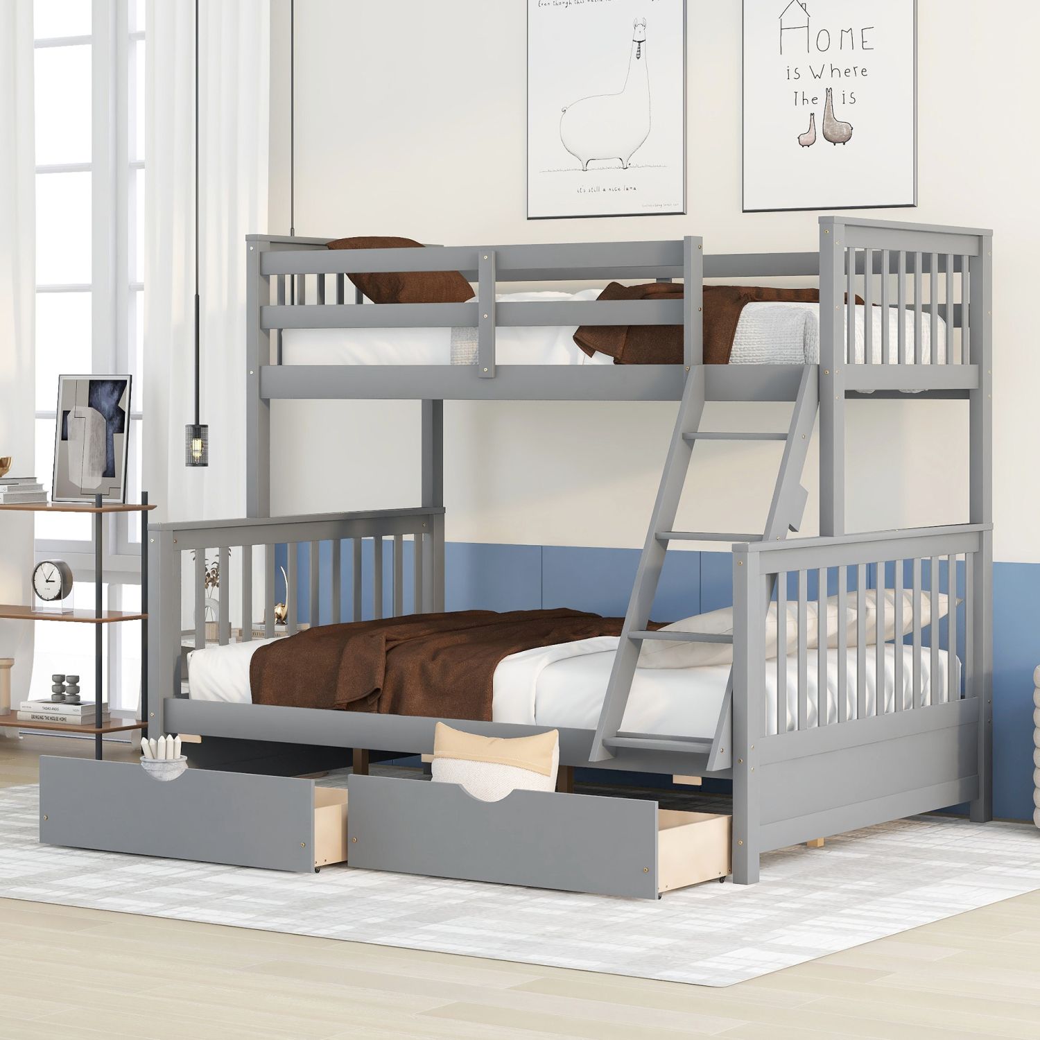JASMODER LT000065AAE Gray Full Composite Platform Bed with Storage