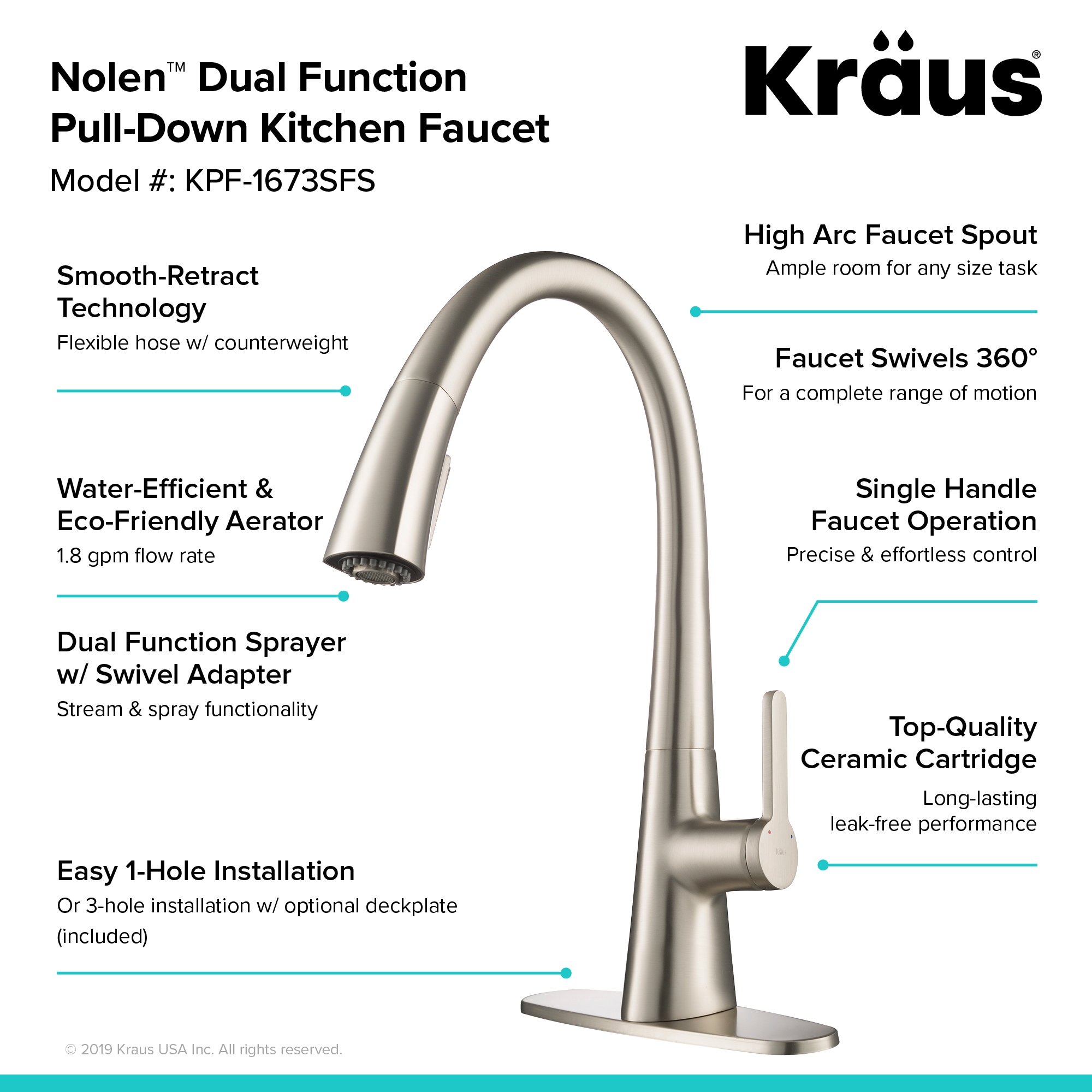 Kraus Nolen Spot Free Stainless Steel Single Handle Pull Down Kitchen   65283973 