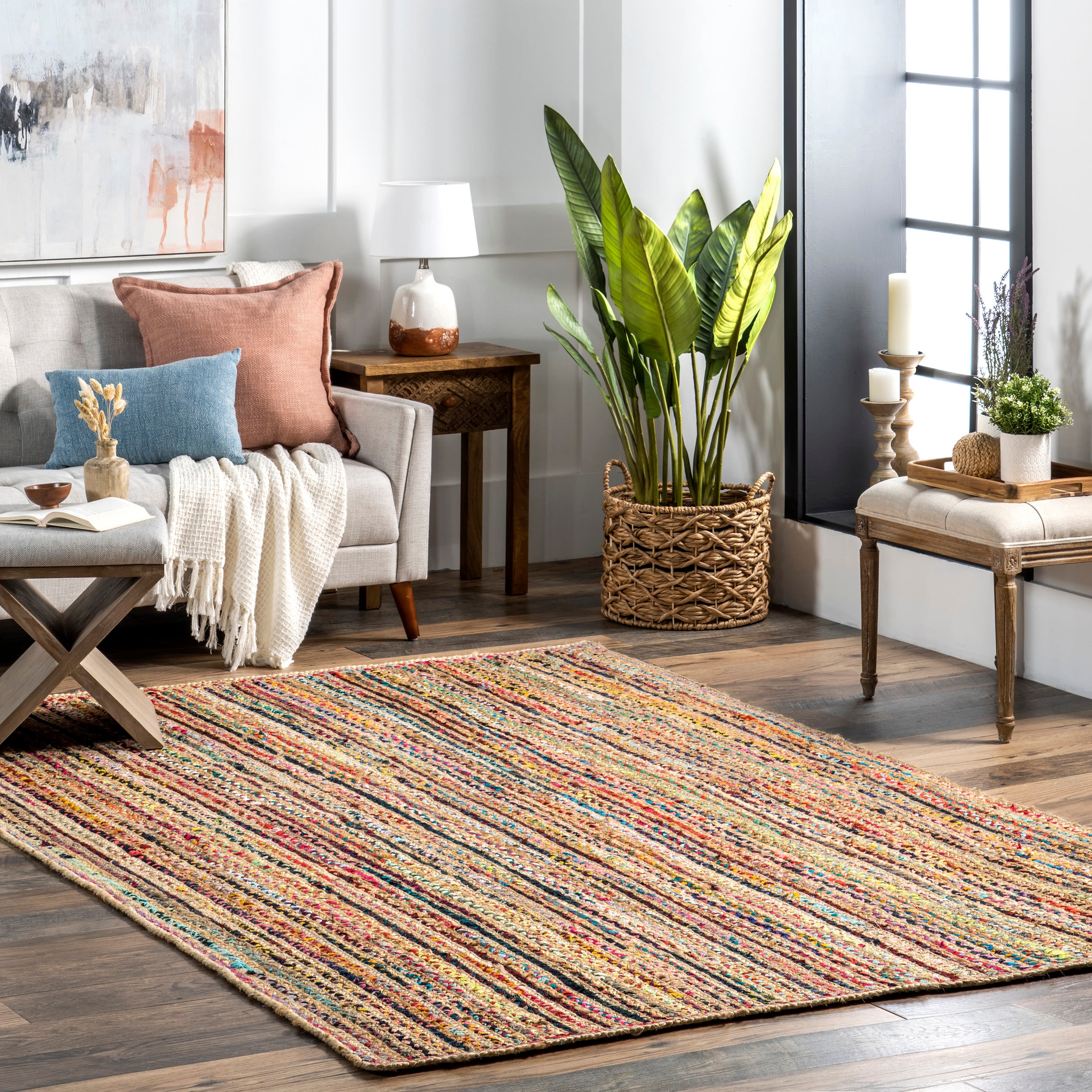 nuLOOM MGNM05A-8010 8 x 10 (ft) Braided Jute Multi Rectangular Indoor Solid Area rug