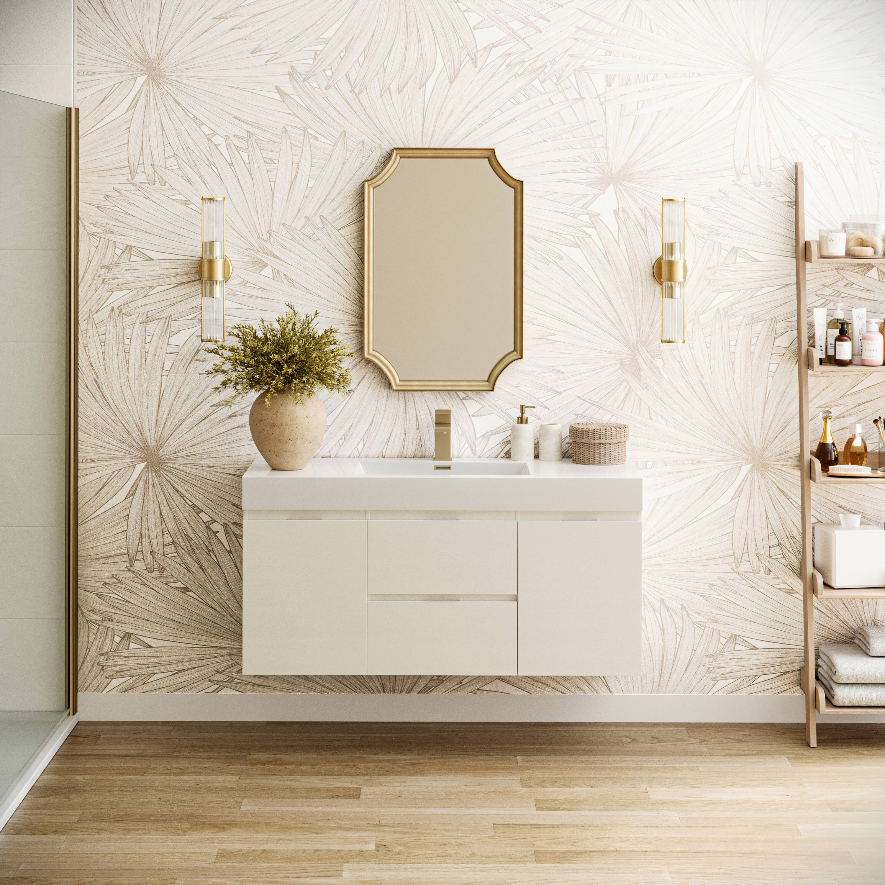 Fresca FCB8348WH-I Valencia 48-in Glossy White Single sink Bathroom Vanity with White Acrylic Top