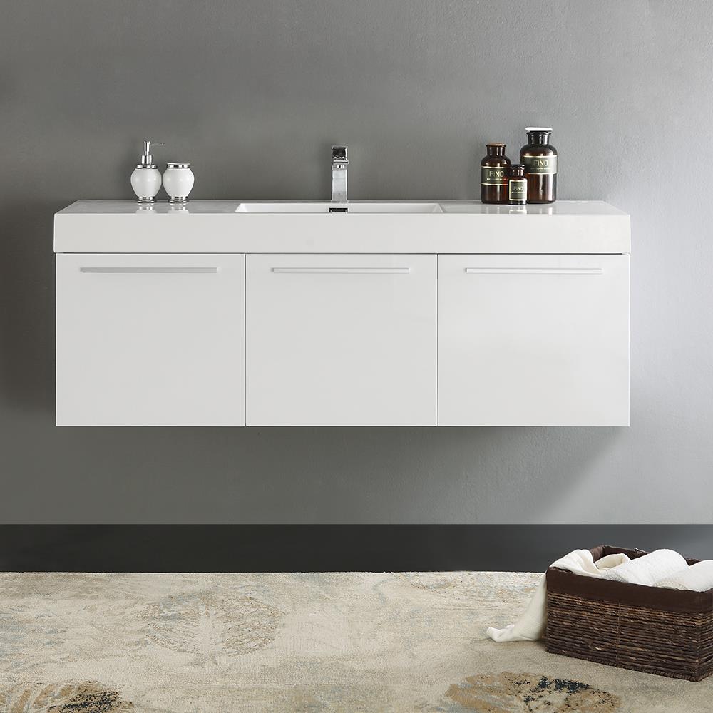 Fresca FCB8093WH-I Vista 60-in White Single sink Floating Bathroom Vanity with White Acrylic Top
