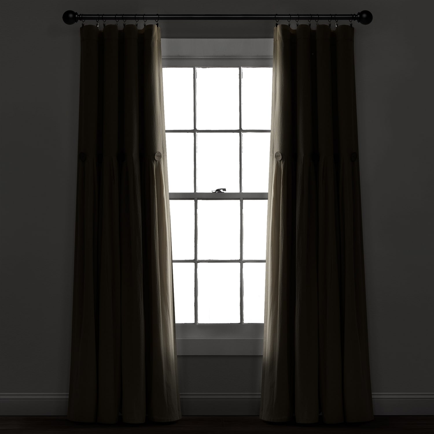 Dark Linen Blackout Curtain Panel with Coconut Husk Buttons 40x84