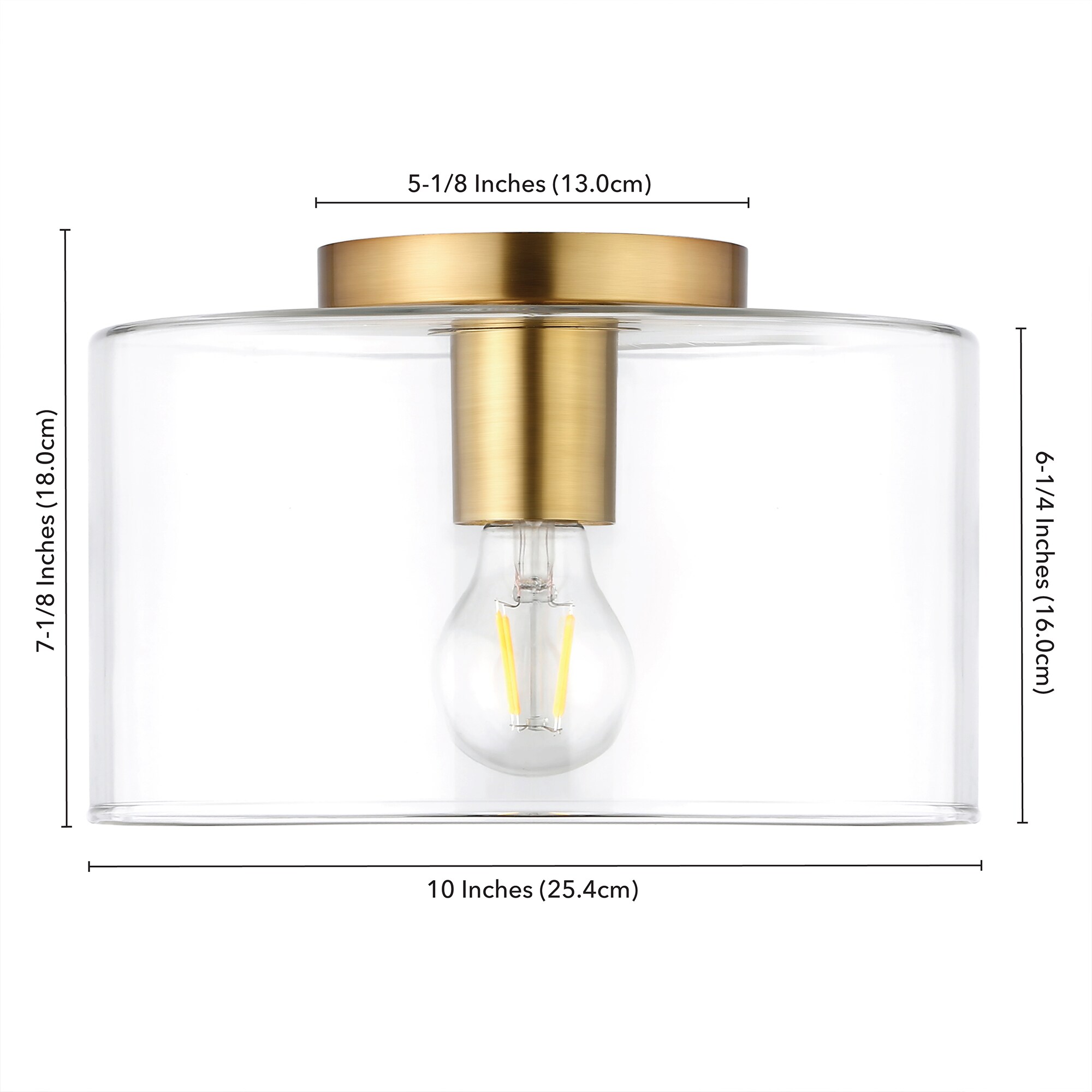 Henri 10" Brass and Glass Drum Flush Mount Light