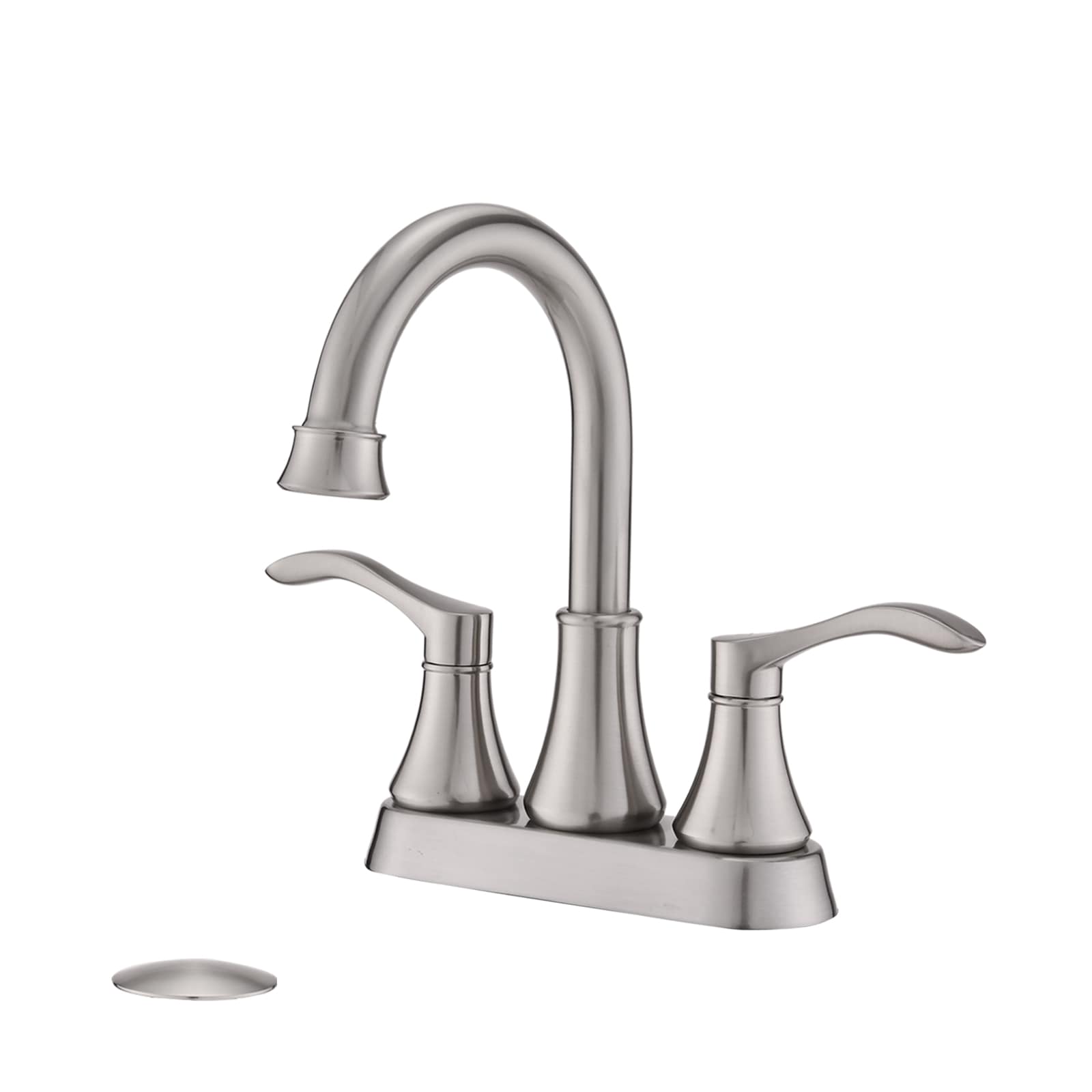 LOVMOR - Brushed Nickel 4 inch Centerset 2-handle 360 Degree Swivel Bathroom Sink Faucet with Po...