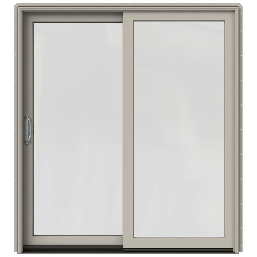 JELD-WEN LOWOLJW220100159 72-in x 80-in Low-e Argon Desert Sand Clad-wood Sliding Left-Hand Sliding Double Patio Door Screen Included
